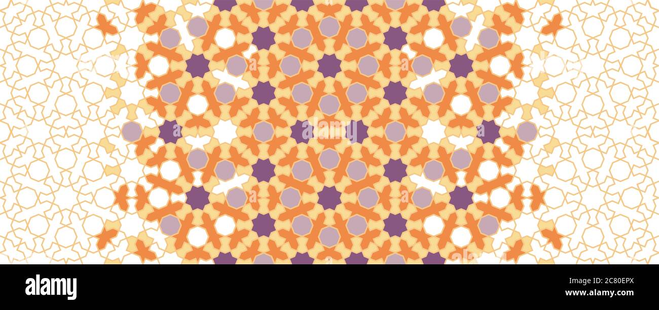 Arabeske Vektor nahtlose Grenze. Geometrische Halbtonstruktur mit Auflösung der Farbplättchen. Arabesque Textur, Verpackung, Hintergrund Stock Vektor