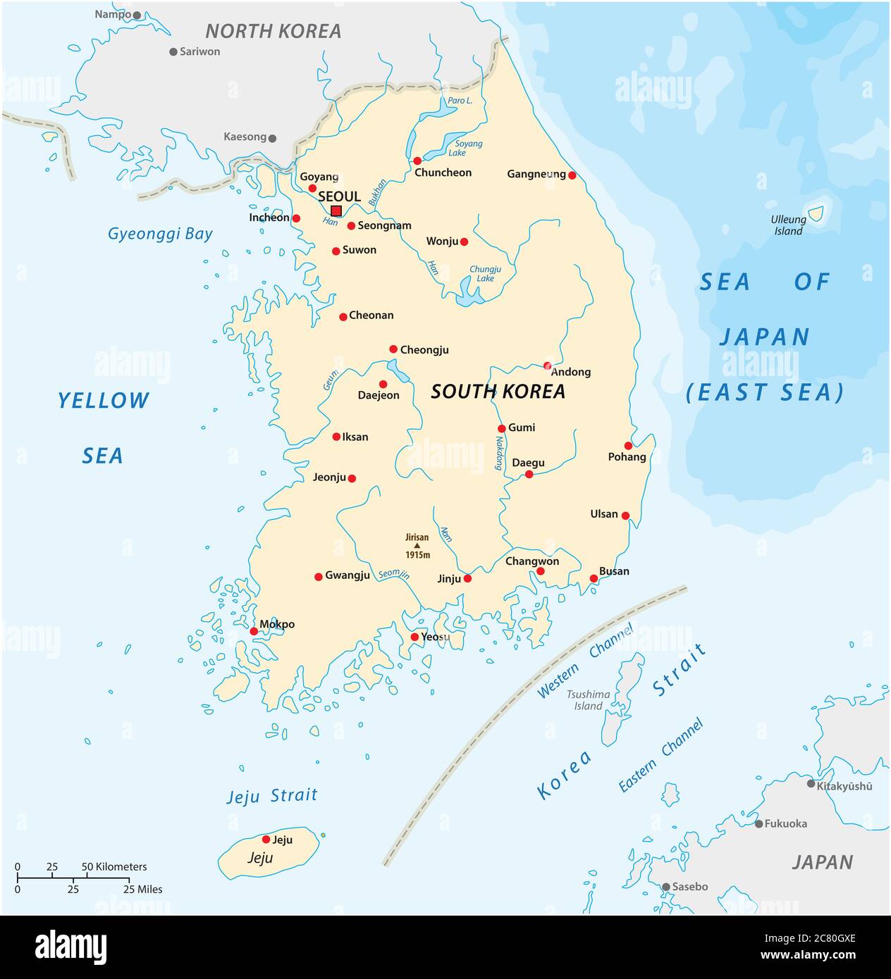 vektorkarte der Republik Korea Stock Vektor