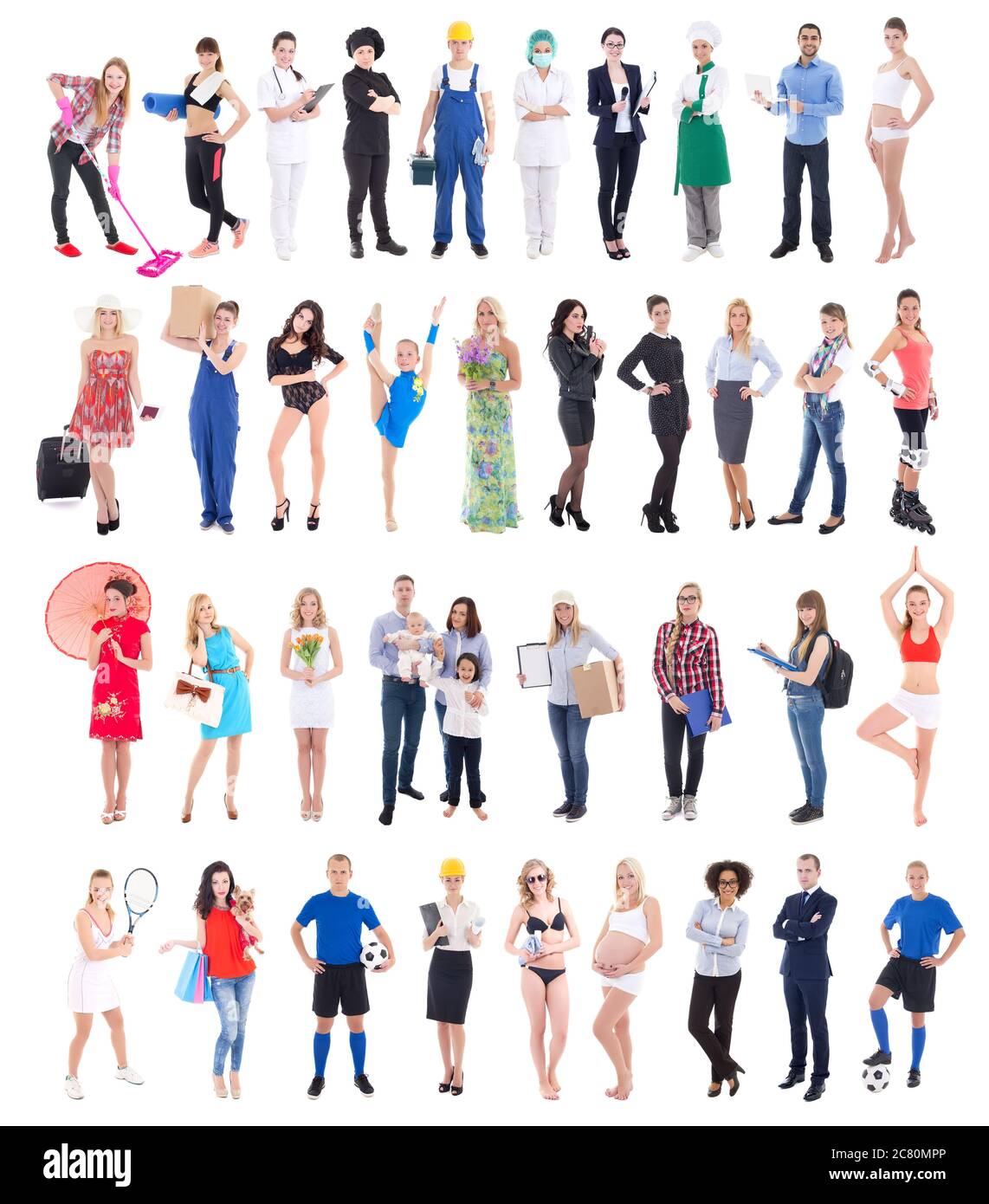 Große Gruppe von verschiedenen Menschen auf weißem Hintergrund isoliert Stockfoto