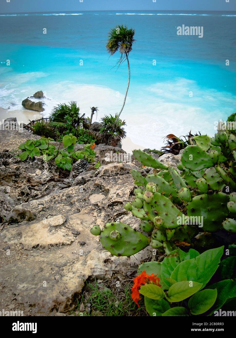 Maya ruyn in Tulum, Mexiko. Karibisches Meer, toller Strand. Windiger Tag Stockfoto