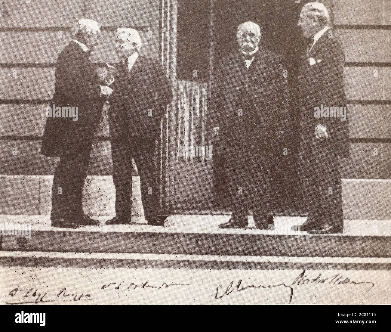 David Lloyd George, Vittorio Emanuele Orlando, Georges Clemenceau, Woodrow Wilson. Stockfoto David Lloyd George, Vittorio Emanuele Orlando, Georges Clemenceau, Woodrow Wilson. Stockfoto