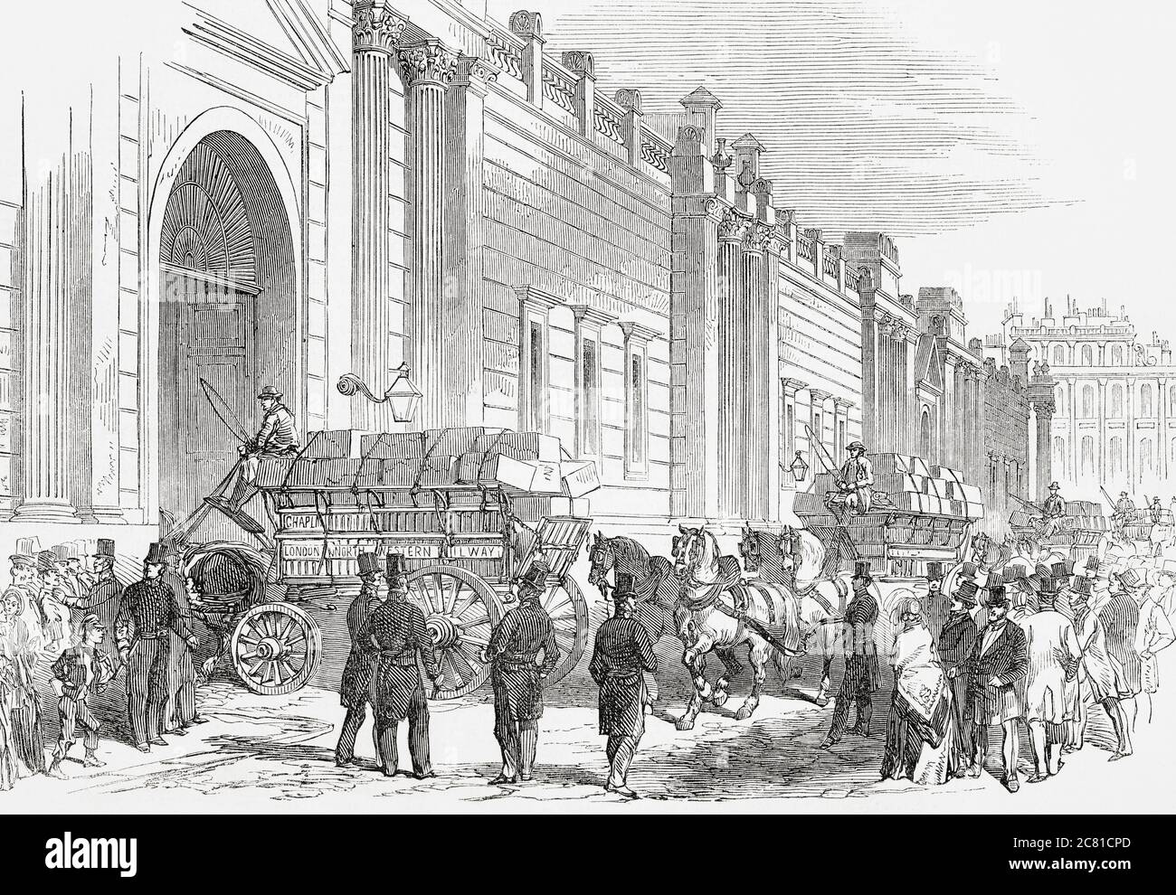 Die Ankunft von kalifornischem Gold und mexikanischen Dollar bei der Bank of England, London, im Jahr 1849. Nach einer Illustration in der London Illustrated News veröffentlicht 22. September 1849. Stockfoto