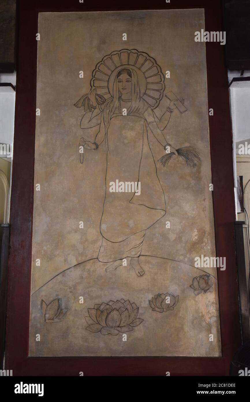 Bharat Mata (Mutter Indien). Gemälde von Nandalal Bose im zentralen Archivraum, Erdgeschoss. Acharya Bhaban (erbaut 1902). Residenz von Sir Jaga Stockfoto