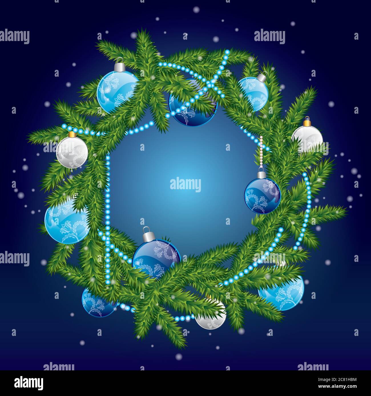 Weihnachtskranz mit Kugeln. Vektorgrafik für eine Karte oder ein Poster. Herzlichen Glückwunsch. Neujahr und Weihnachten. Stock Vektor