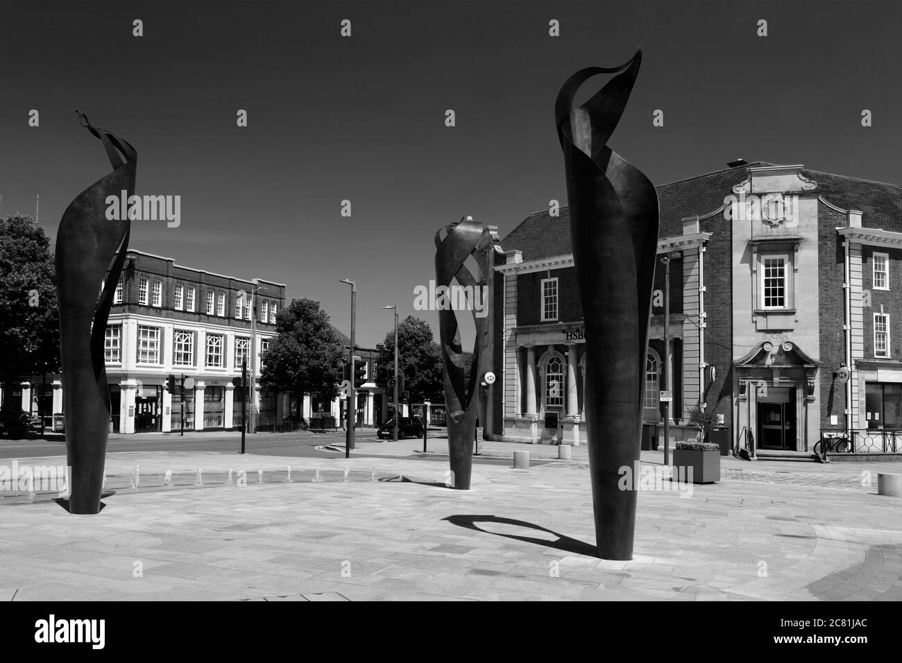 Kunst Skulpturen in Leys Square, Letchworth Garden City, Hertfordshire County, England, UK Stockfoto