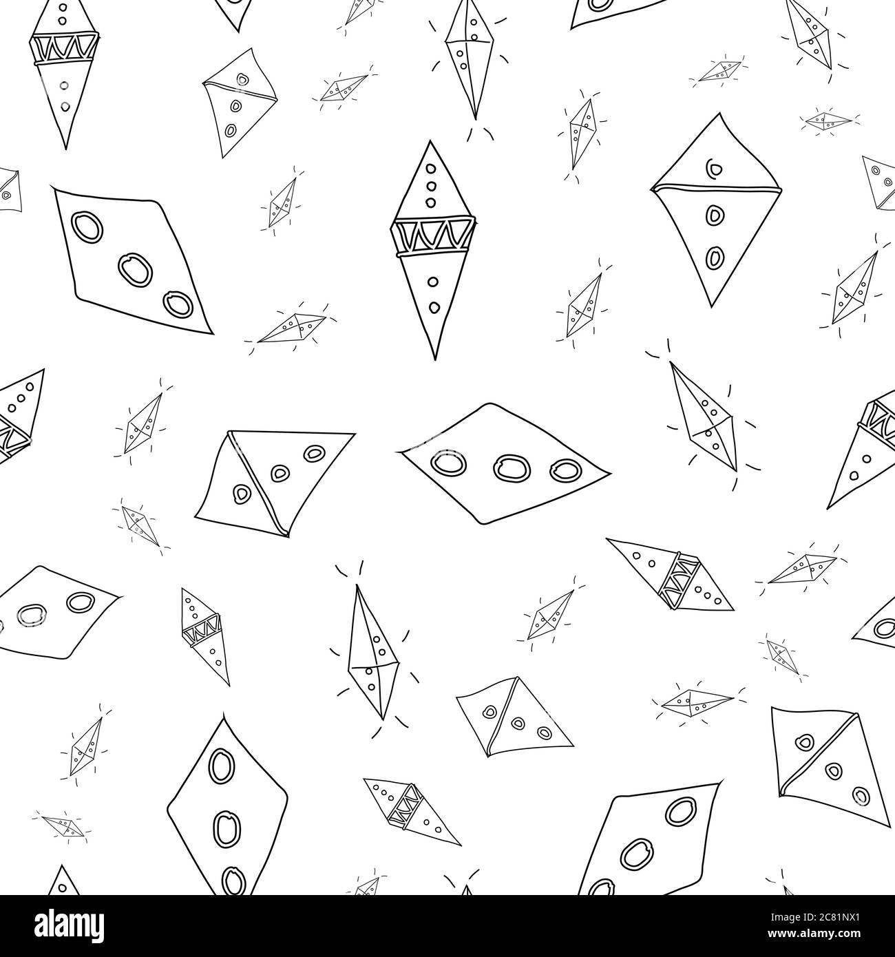 Fliegende Drachen Doodle Muster gefüllt Diamant Form Nahtloses Muster Vektor Hand gezeichnet Illustration Oberfläche Design Stock Vektor