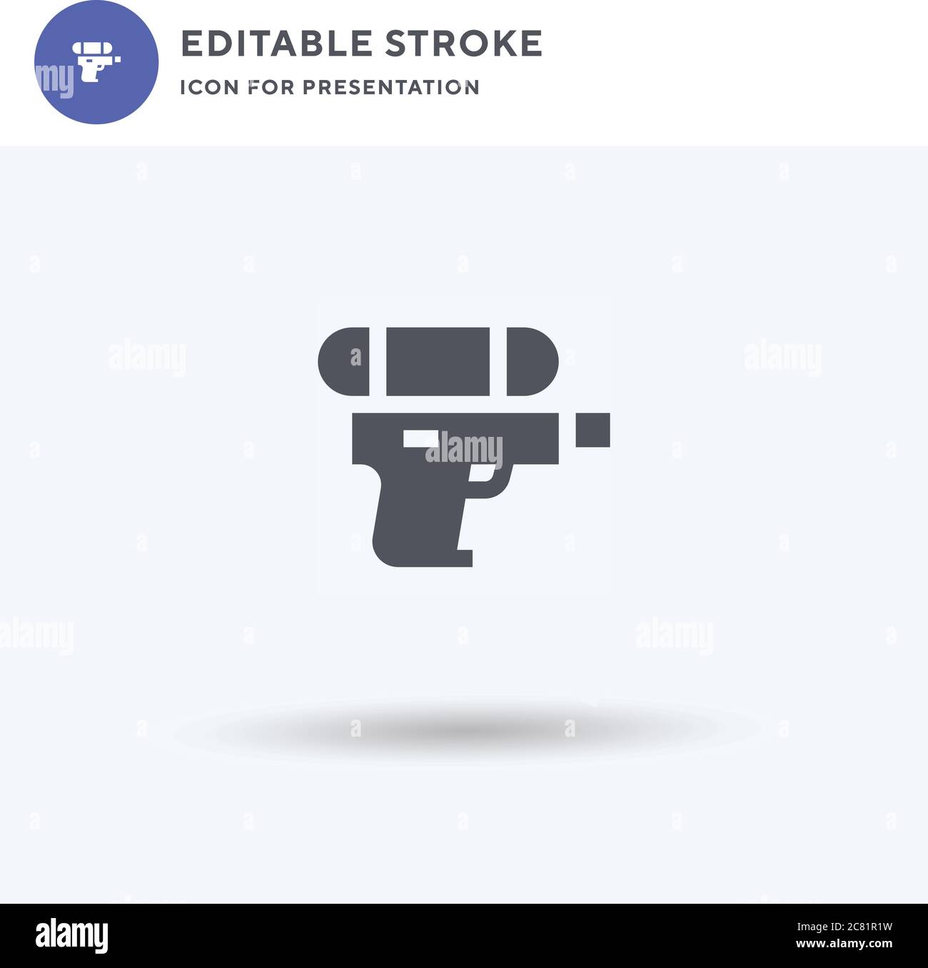 Wasserpistole Symbolvektor, gefüllt flaches Zeichen, solides Piktogramm isoliert auf weiß, Logo-Illustration. Symbol für Wasserpistole zur Präsentation. Stock Vektor