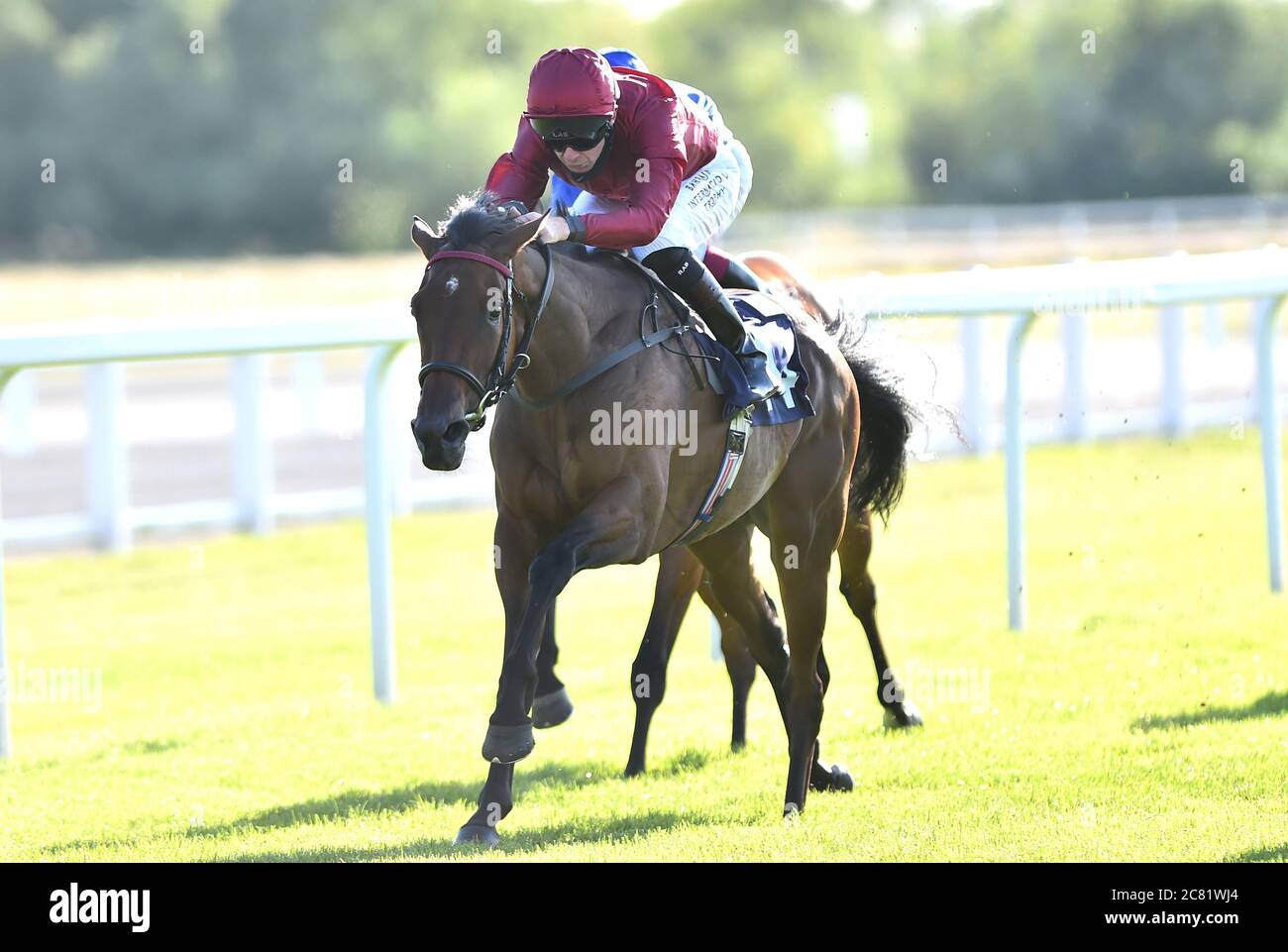 Sun Bear von Robert Havlin (Mitte) geritten gewinnt die Free Tips Daily auf attheraces.com Maiden Stakes auf der Windsor Racecourse. Stockfoto