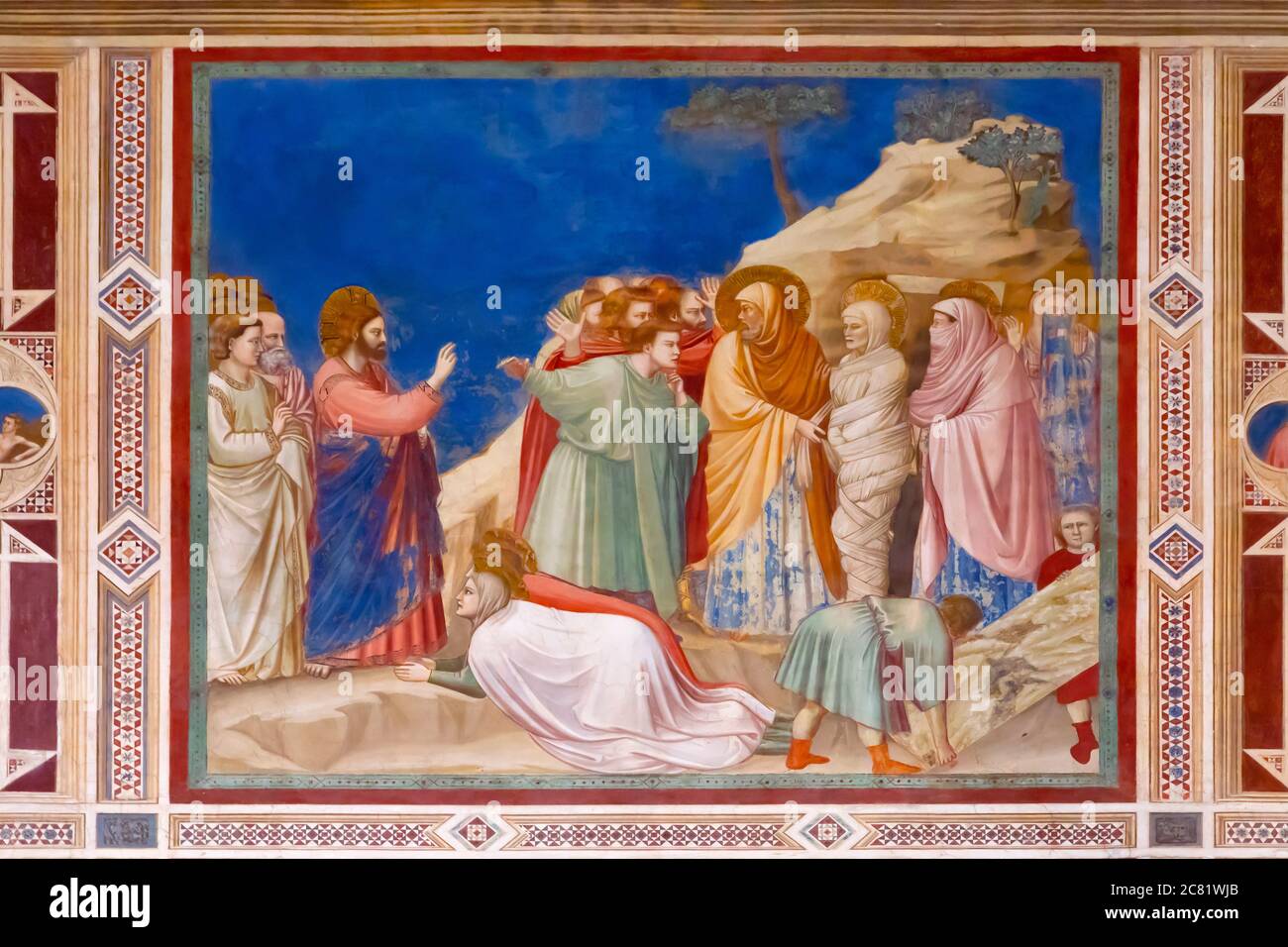 Auferweckung des Lazarus durch Giotto in der Scrovegni-Kapelle Stockfoto