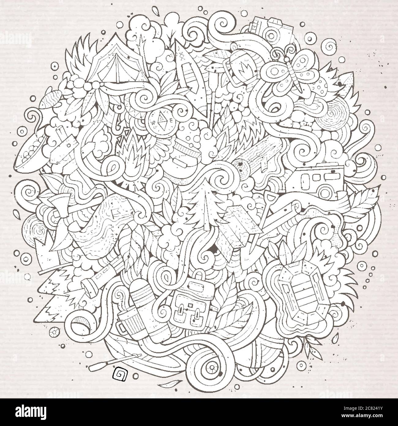 Cartoon handgezeichnete Kritzeleien Camp Illustration Stock Vektor