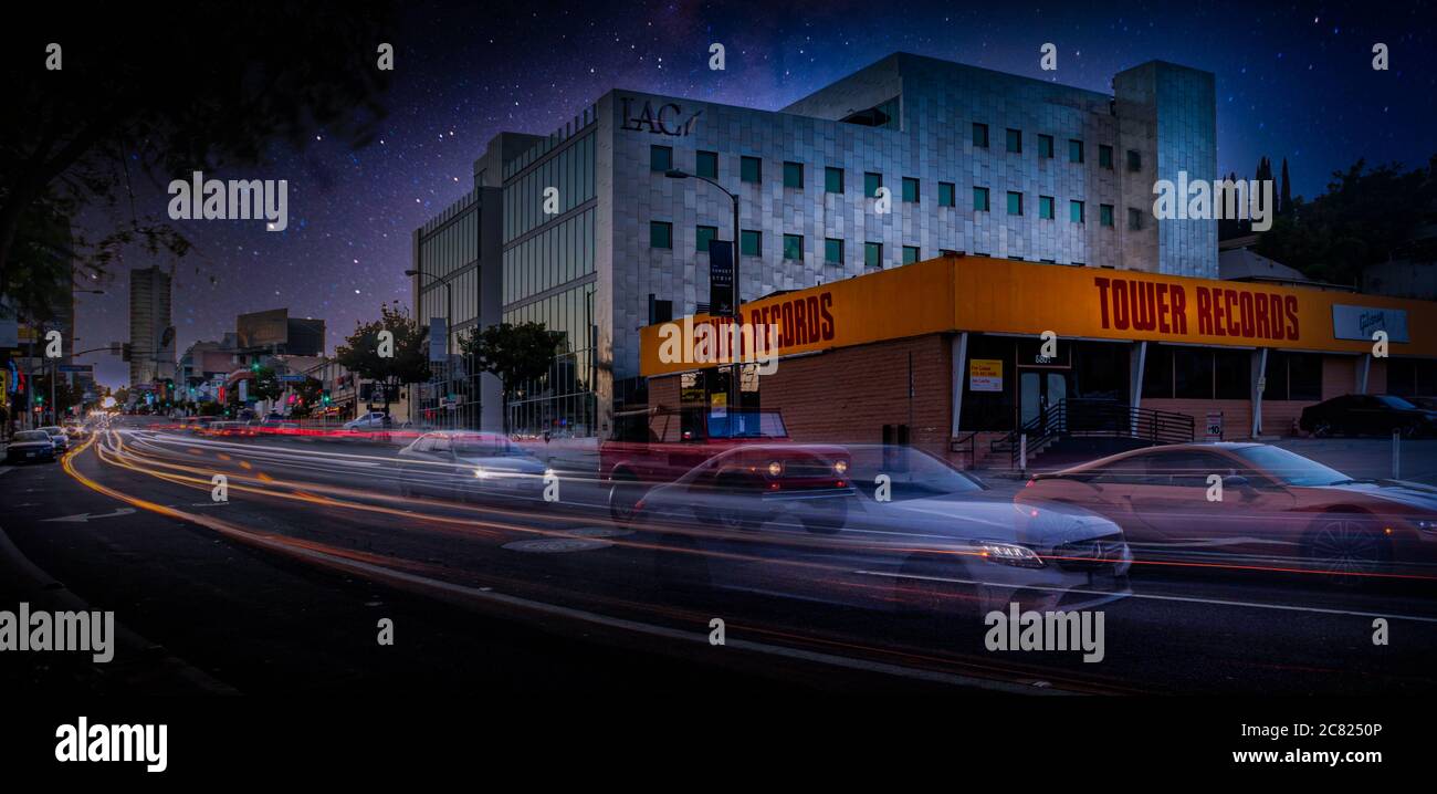 Sunset Blvd & Tower Records Stockfoto