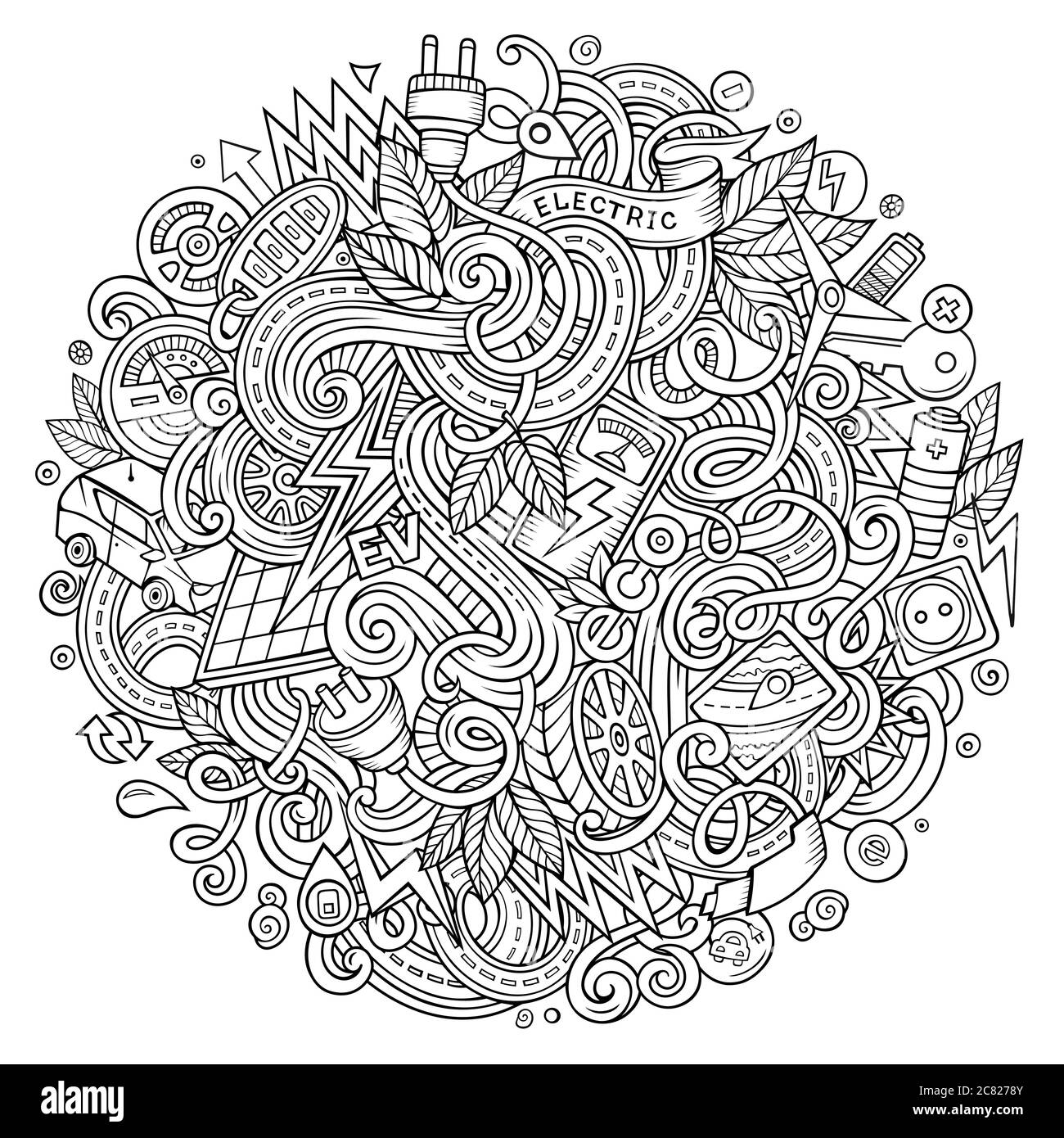 Cartoon niedliche Kritzeleien Elektroautos Illustration Stock Vektor