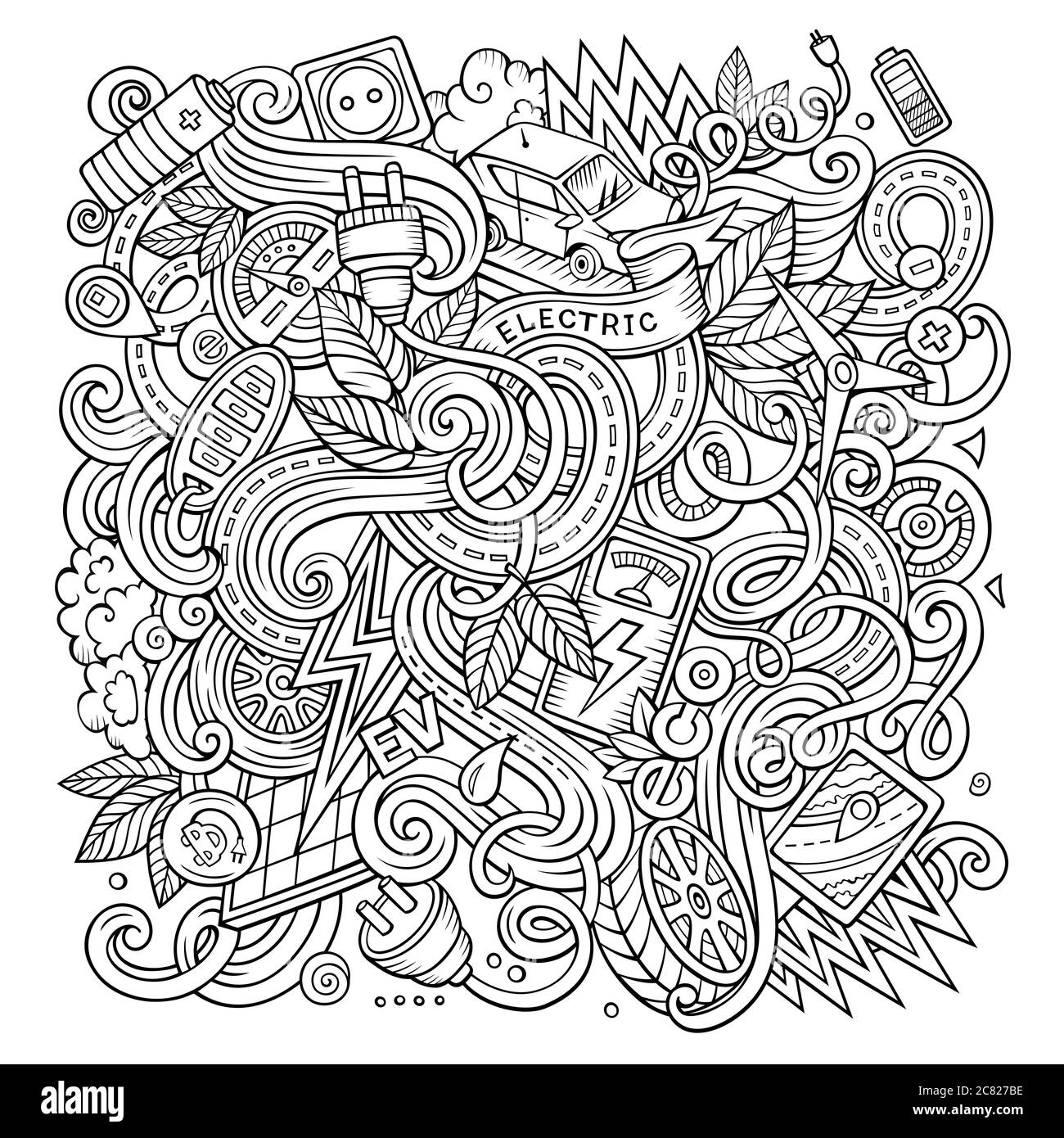 Cartoon niedliche Kritzeleien Elektroautos Illustration Stock Vektor