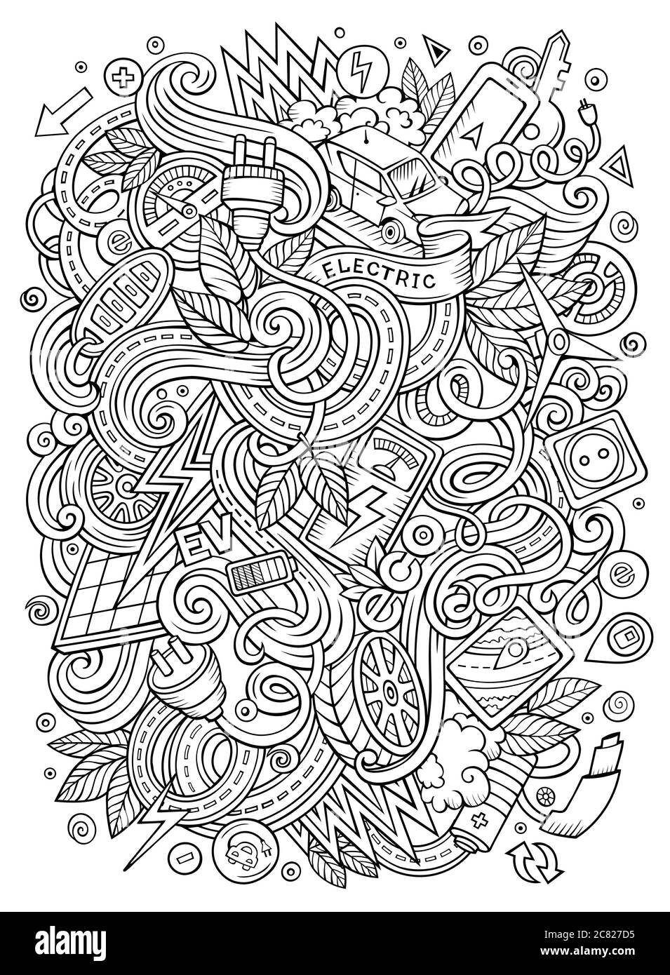 Cartoon niedliche Kritzeleien Elektroautos Illustration Stock Vektor