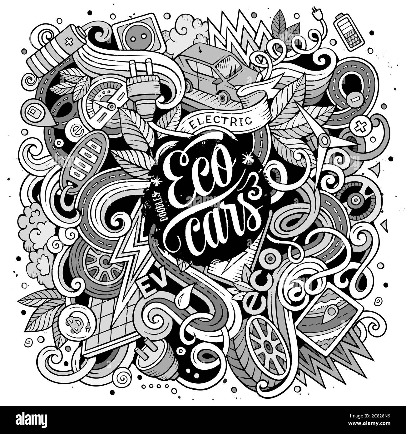 Cartoon niedliche Kritzeleien Elektroautos Illustration Stock Vektor