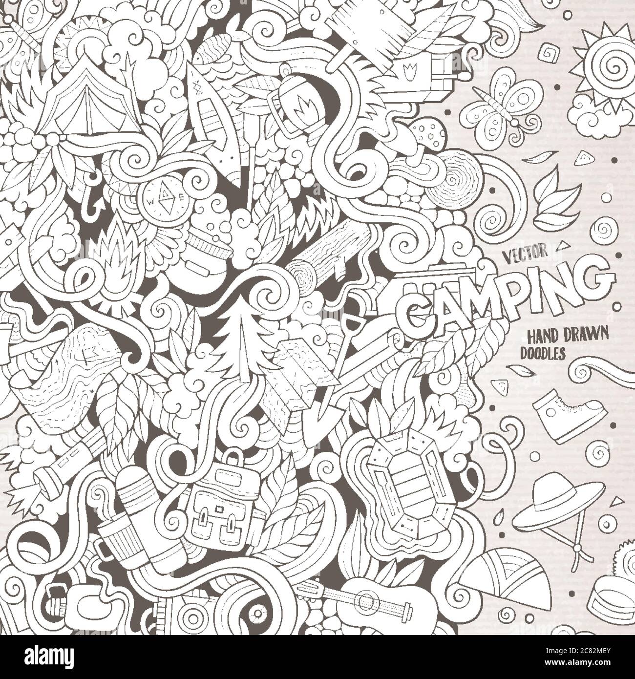 Cartoon handgezeichnete Kritzeleien Camp Illustration Stock Vektor