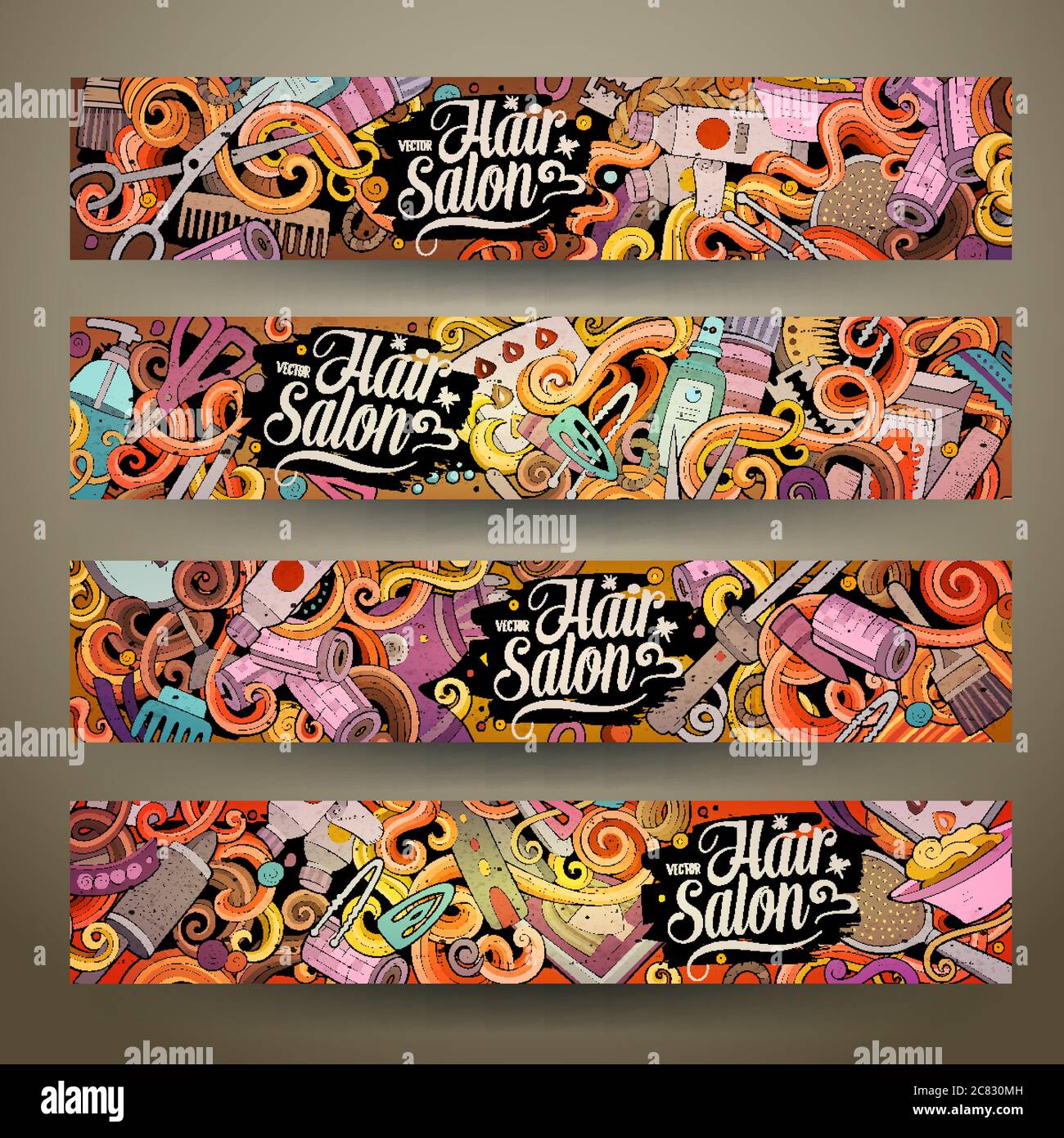 Cartoon Vektor Doodles Haar Salon Banner Stock Vektor