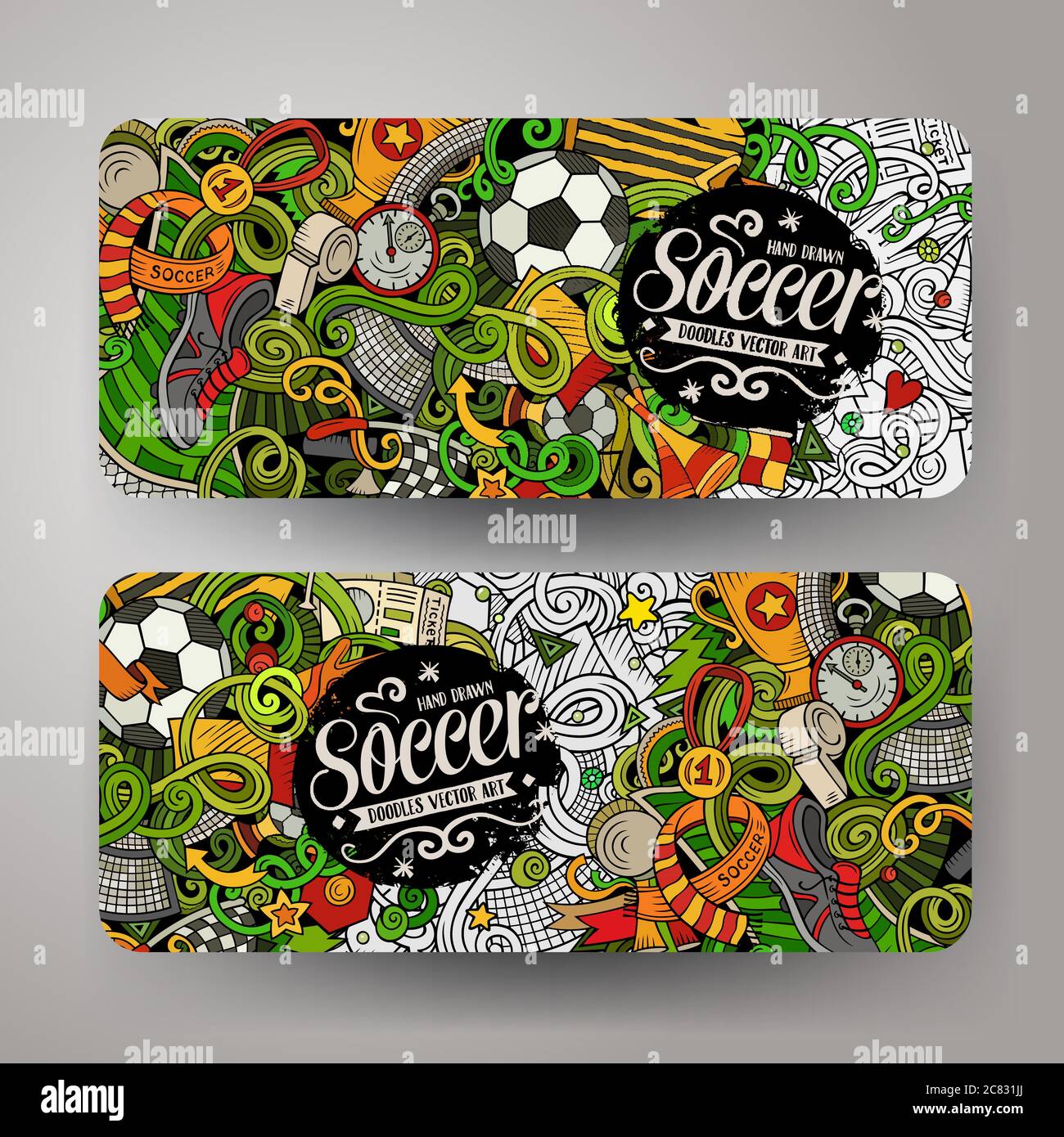 Cartoon Vektor Doodles Fußball horizontale Banner Stock Vektor