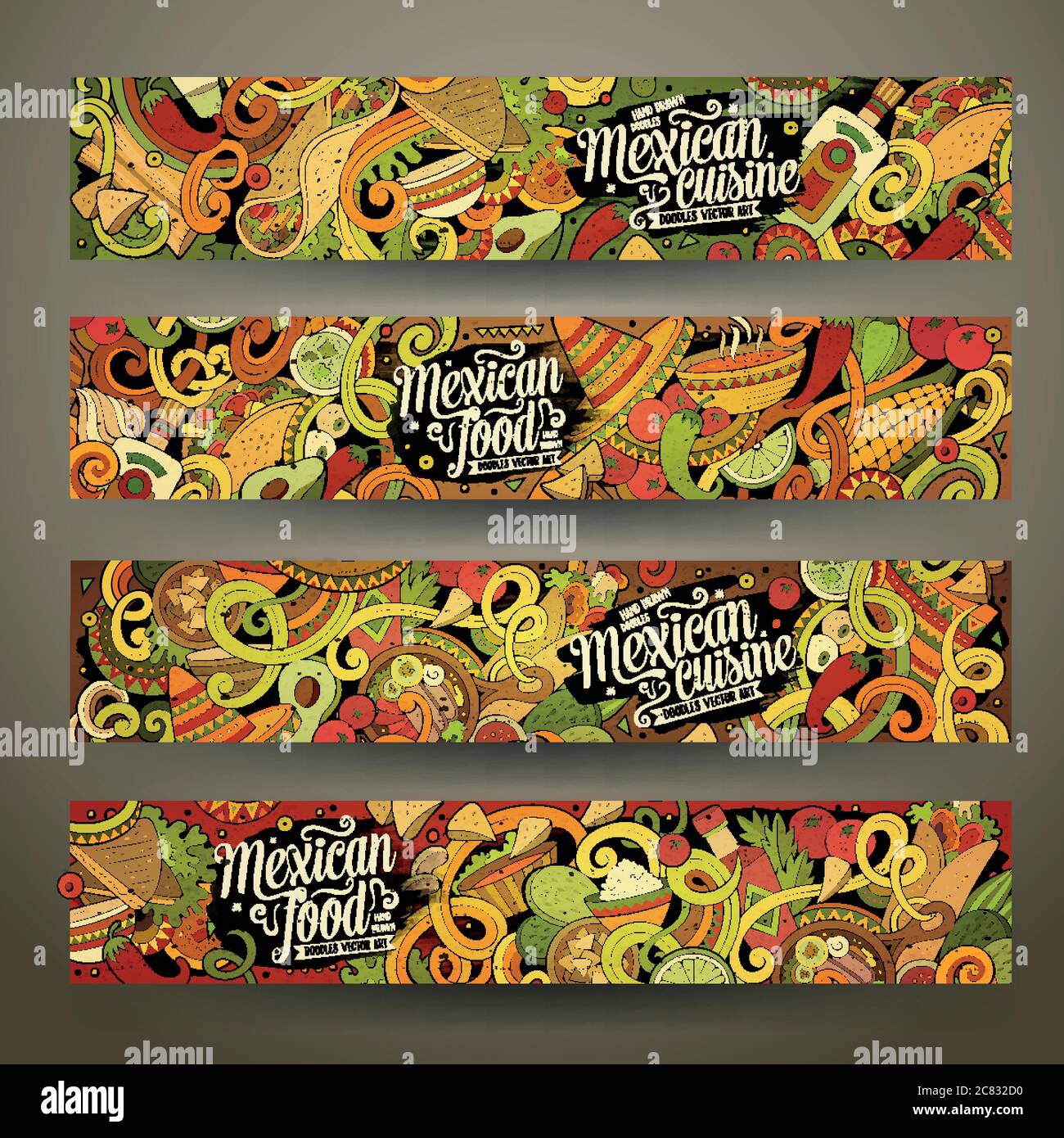 Cartoon mexikanische Lebensmittel doodles Banner Stock Vektor