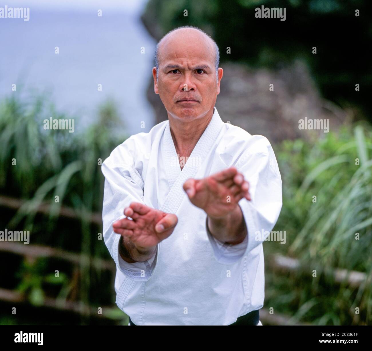 Kiyohide Shinjo Sensei, Karate Masters 8th dan Uechi-ryu, Stockfoto