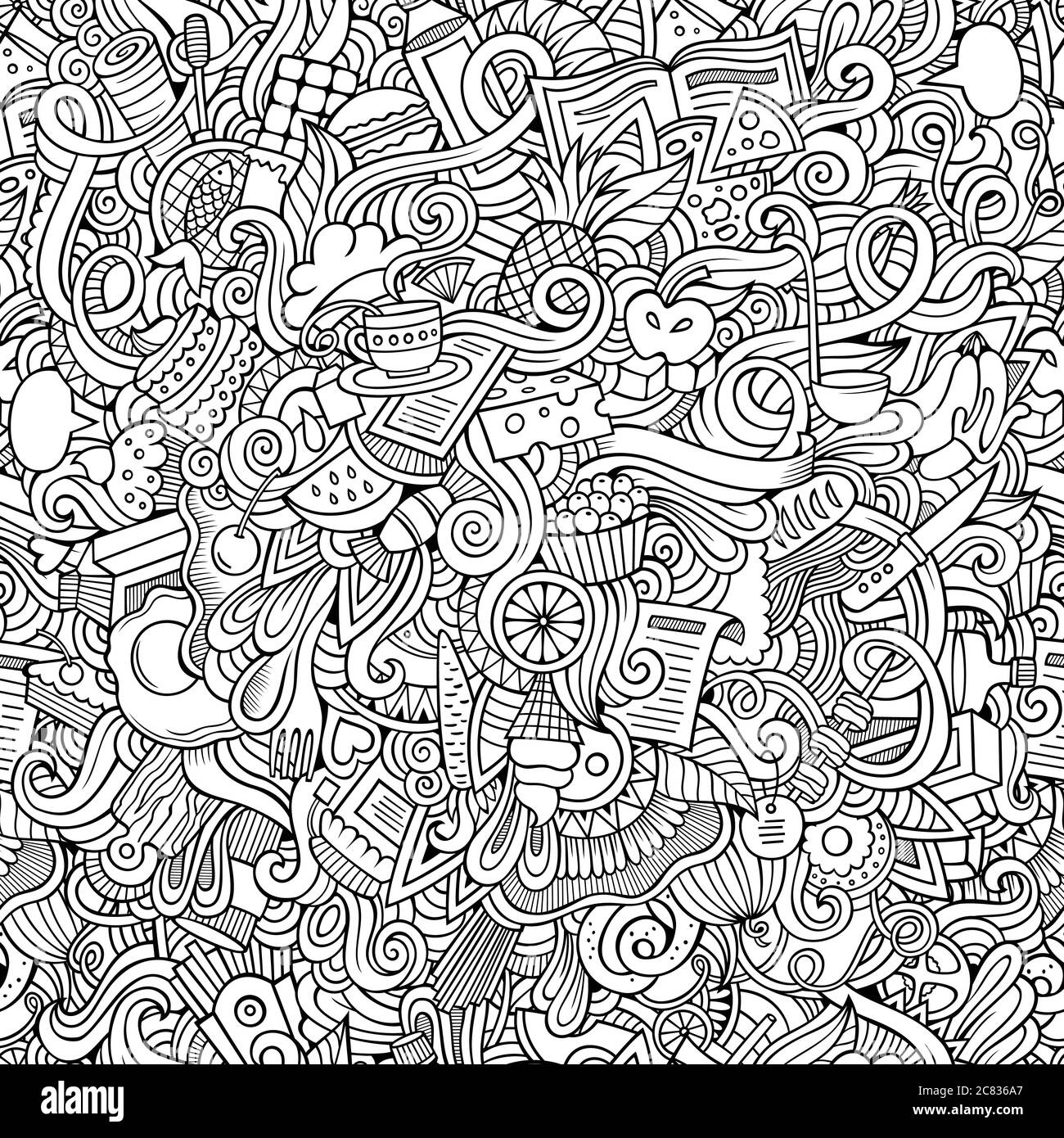 Doodles Hand gezeichnete Lebensmittel nahtlose Muster Stock Vektor