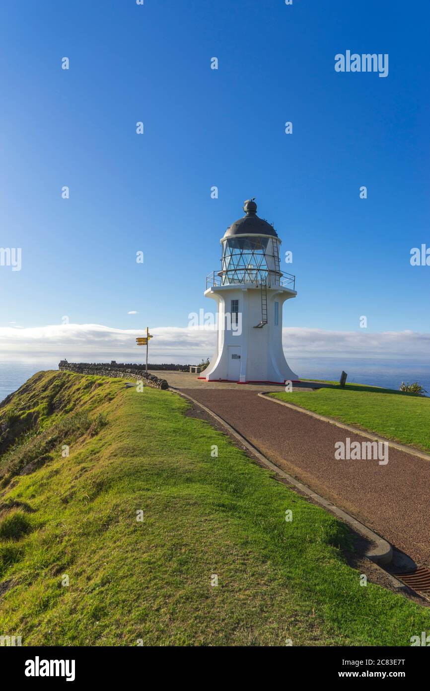 Cape Reinga, Nordinsel; Neuseeland - 15. Jun 2019: Cape Reinga Lighthouse, Wahrzeichen Nordneuseelands. Stockfoto
