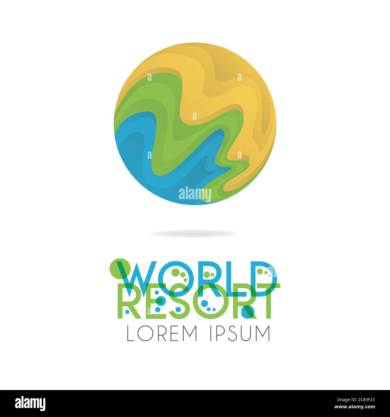 Das Earth Logo ist mit orange, grün, blau mit Version 3.5 geschichtet Stock Vektor