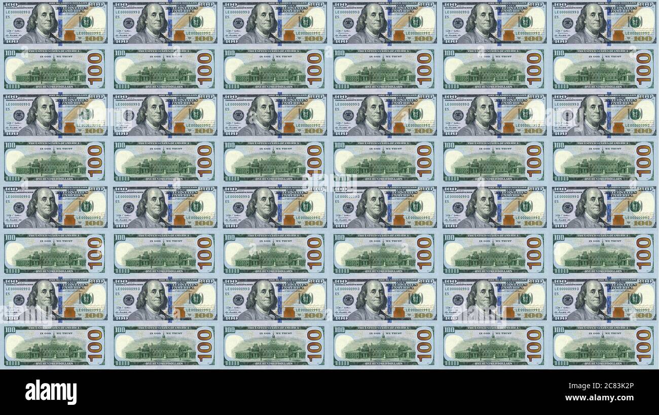 Ein Stapel von hundert US-Dollar - Banknoten. Geldscheine , Dollar Hintergrund mit hoher Auflösung 4K 8K Stockfoto