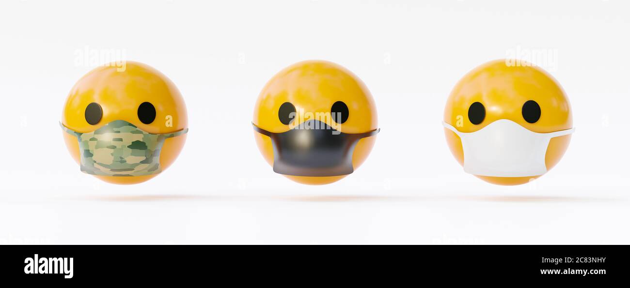 Gelbe und Gesichtsform Emoticons, zeigt die Bedeutung des Tragens Maske wegen Covid 19. Epidemic Concept.3d-Rendering Stockfoto