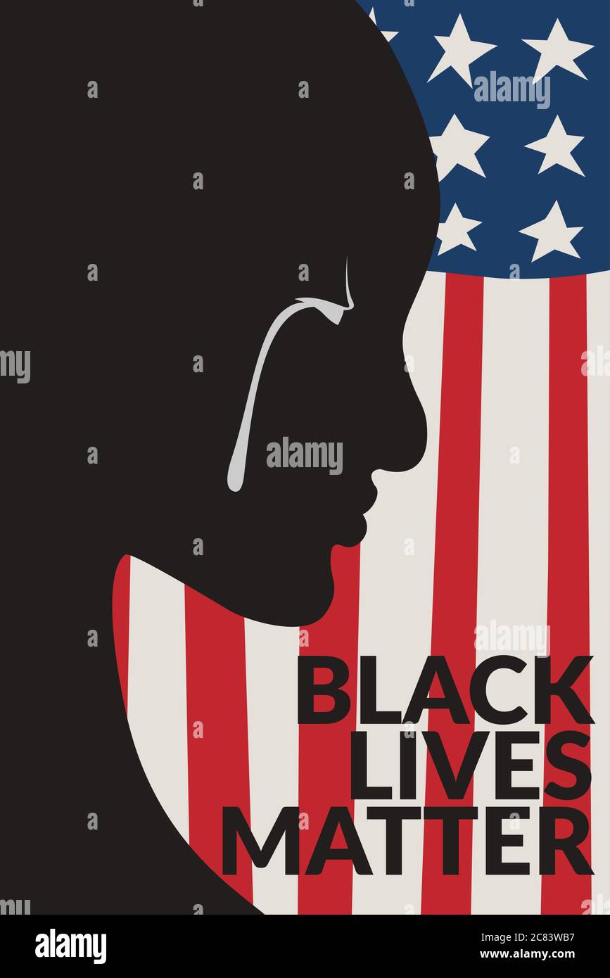Malerei von schwarzen Menschen mit weißen Träne, weinen schwarze Menschen über Amerika Flagge Hintergrund Illustration mit Text schwarz lebt Materie. Schwarz lebt Materie Stock Vektor