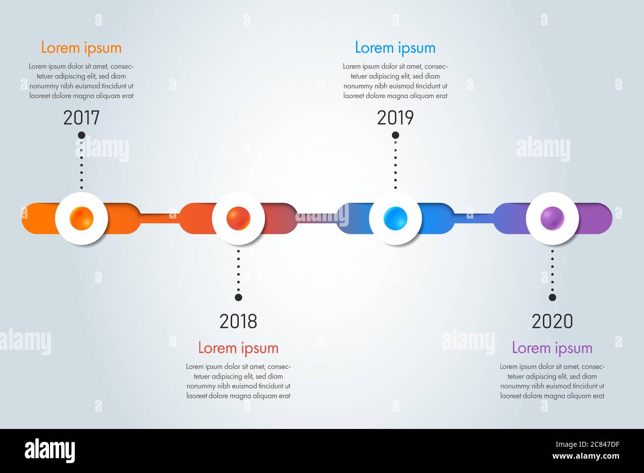 Bunte Zeitachse Infografik Vorlage für Präsentation, Workflow, Prozess. Stock Vektor