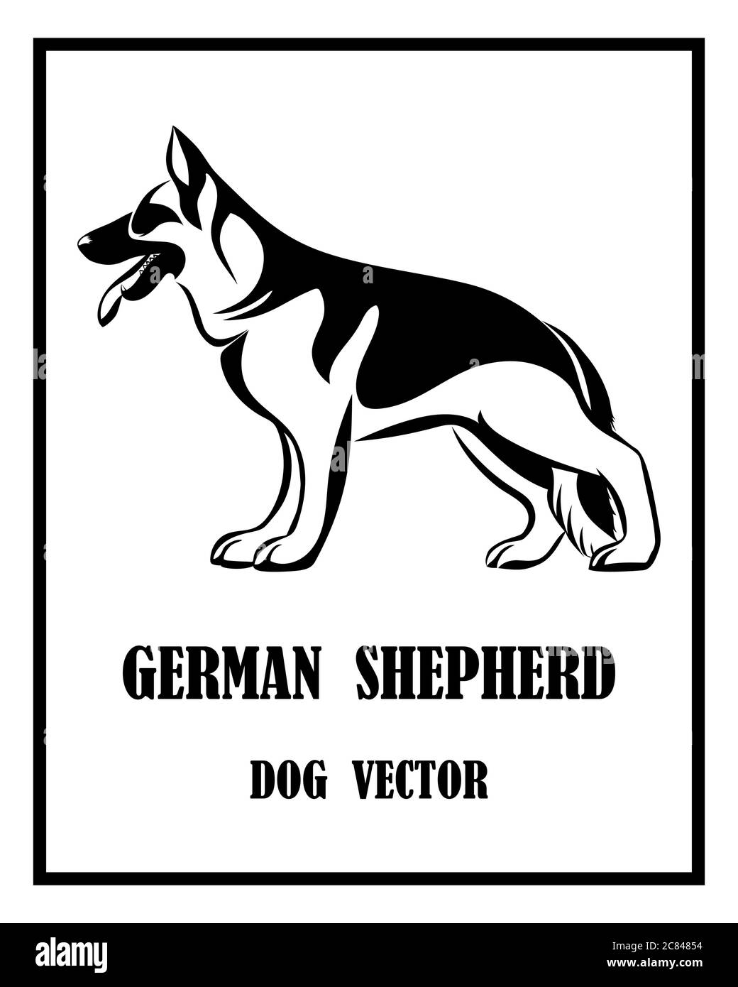 Schwarz-Weiß Vektor Illustration Logo eines Schäferhundes. Es steht. Stock Vektor
