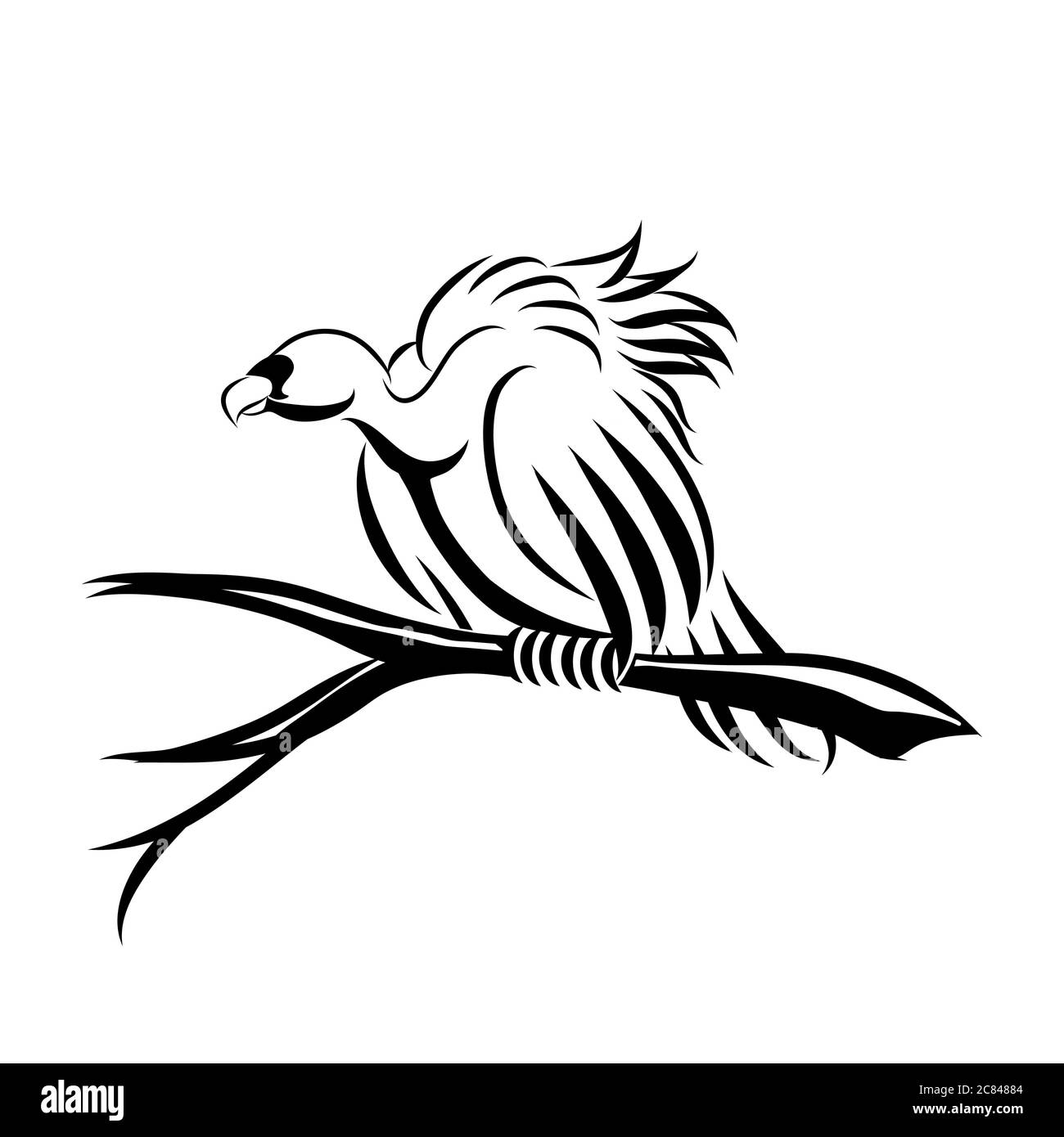 Vektor-Linie Kunst Illustration eines Geiers. Es steht auf einem toten Baum, um auf das Opfer zu warten. Stock Vektor