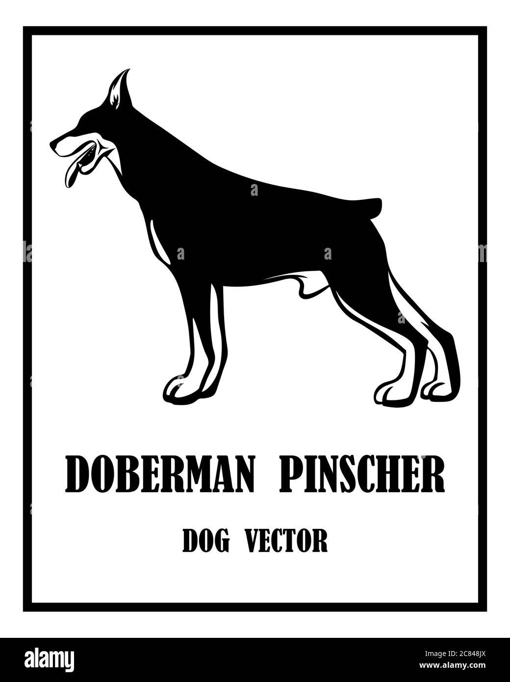 Schwarz-Weiß Vektor Illustration Logo eines Dobermann Pinscher Hundes. Es steht. Stock Vektor