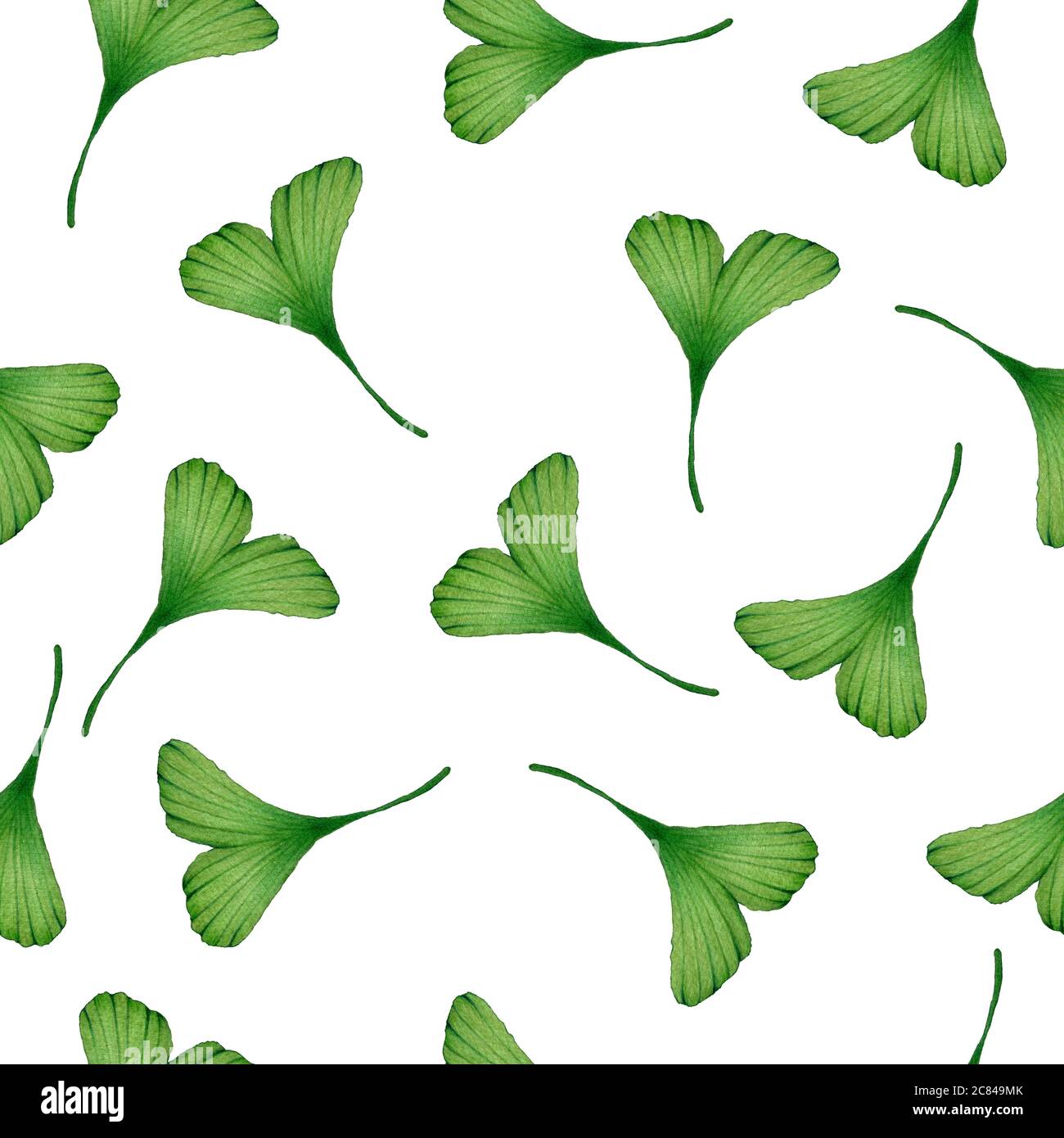 ginkgo biloba nahtloser Hintergrund, Aquarell handbemalte Illustration mit Ginkgo Blätter zum Einwickeln, Tapete oder Stoff, Ginkgo Textil-Design Stockfoto