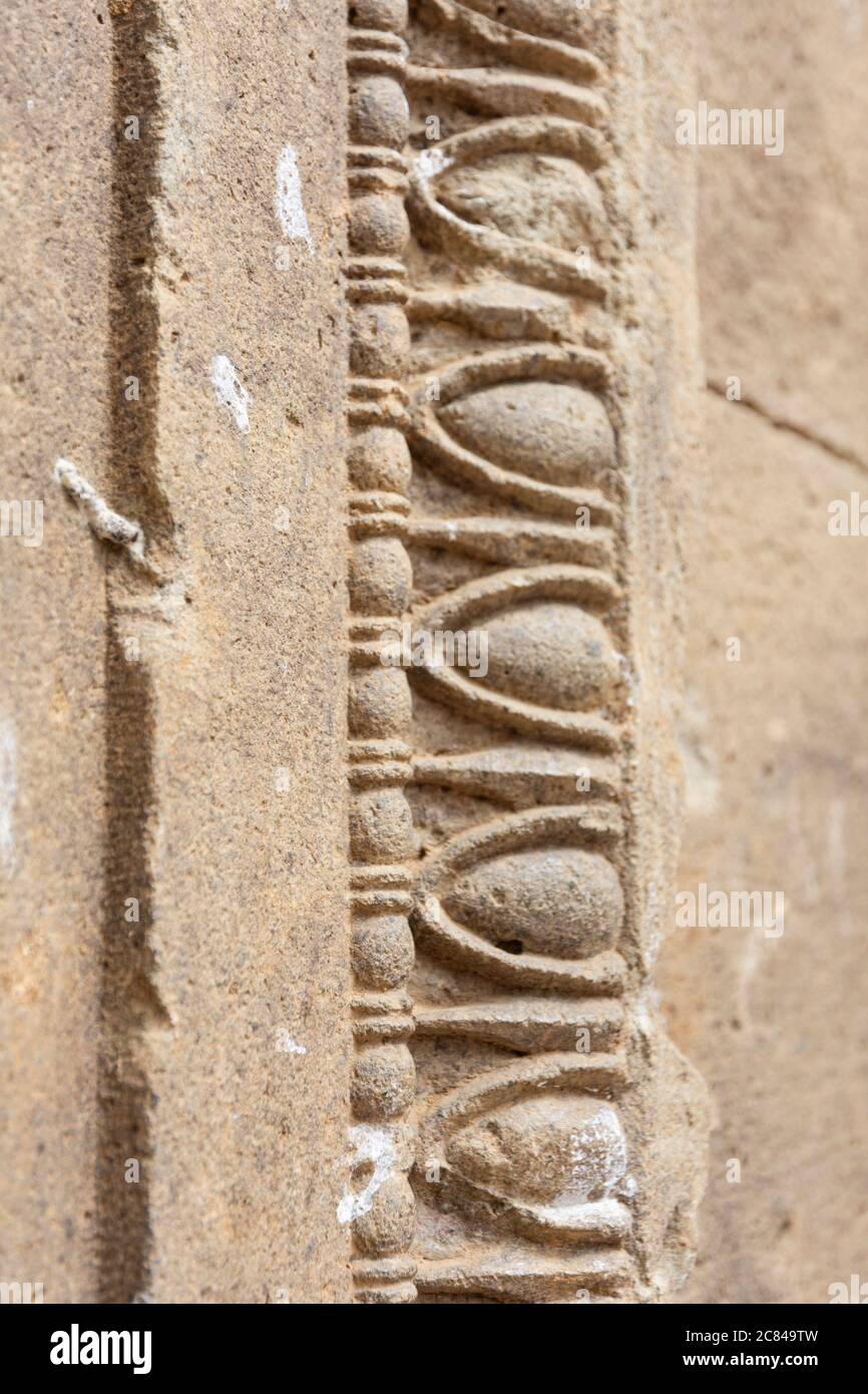 Wandschmuck im antiken thrakischen Grab in der Nähe von Starosel, Bulgarien. Stockfoto