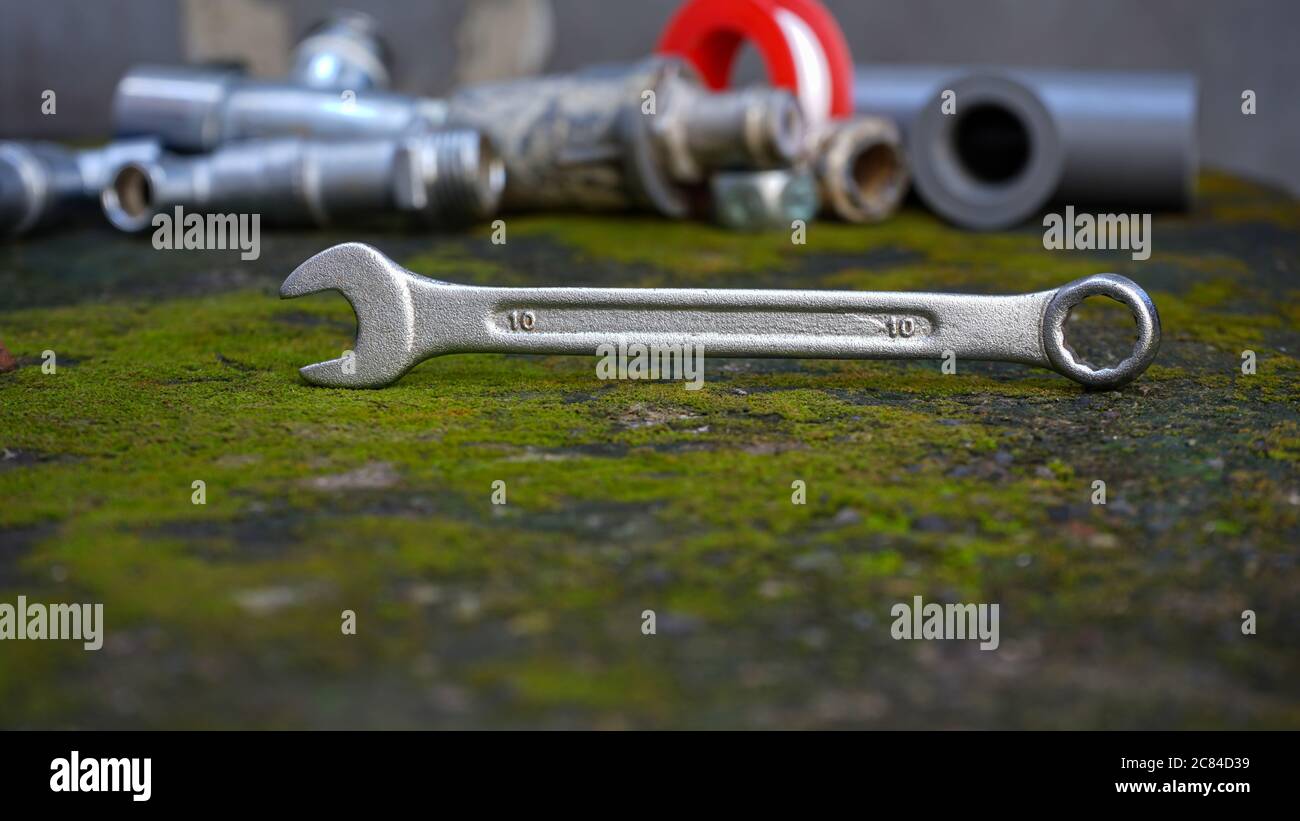 Schließen Sie den Schraubenschlüssel Stockfoto