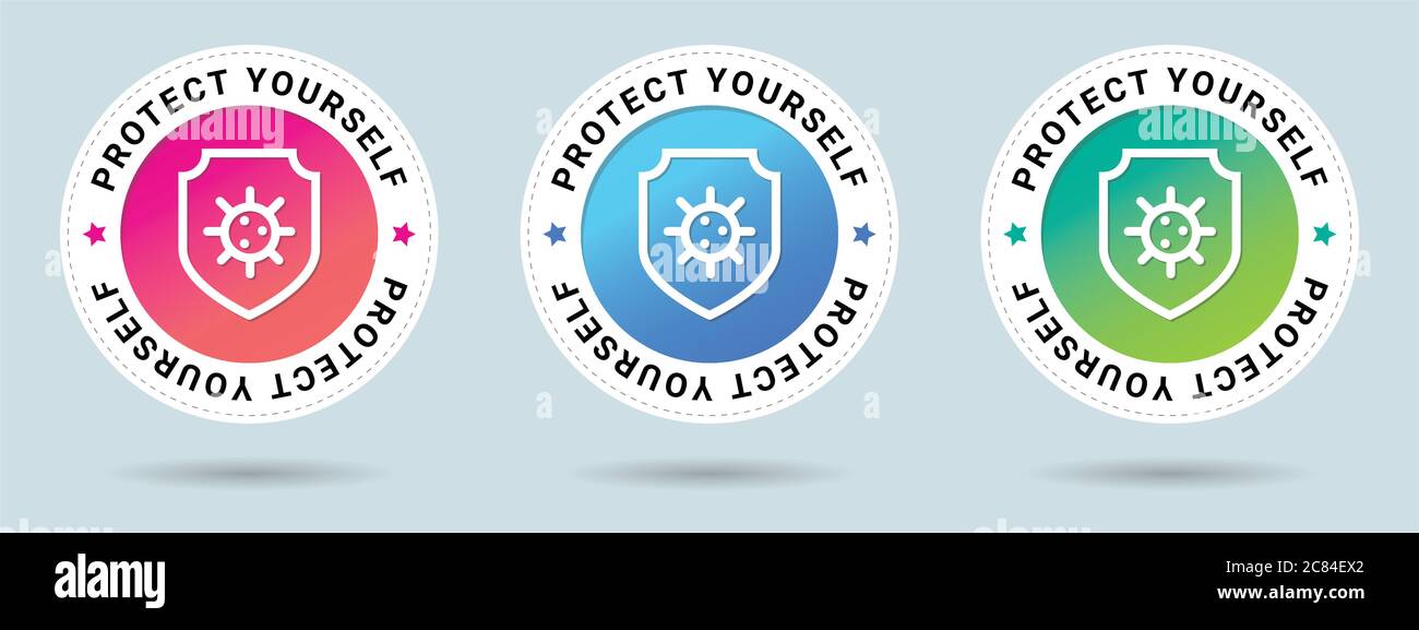 Schützen Sie sich Stempel Vektorgrafik. Konzept des Immunsystems. Hygienischer medizinischer Schutz vor Coronavirus COVID-19. Stock Vektor