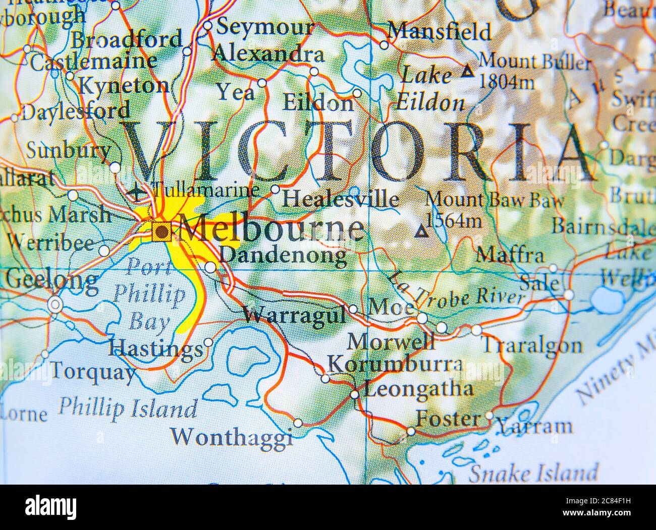 Geografische Karte von Australien mit Melbourne Stockfoto