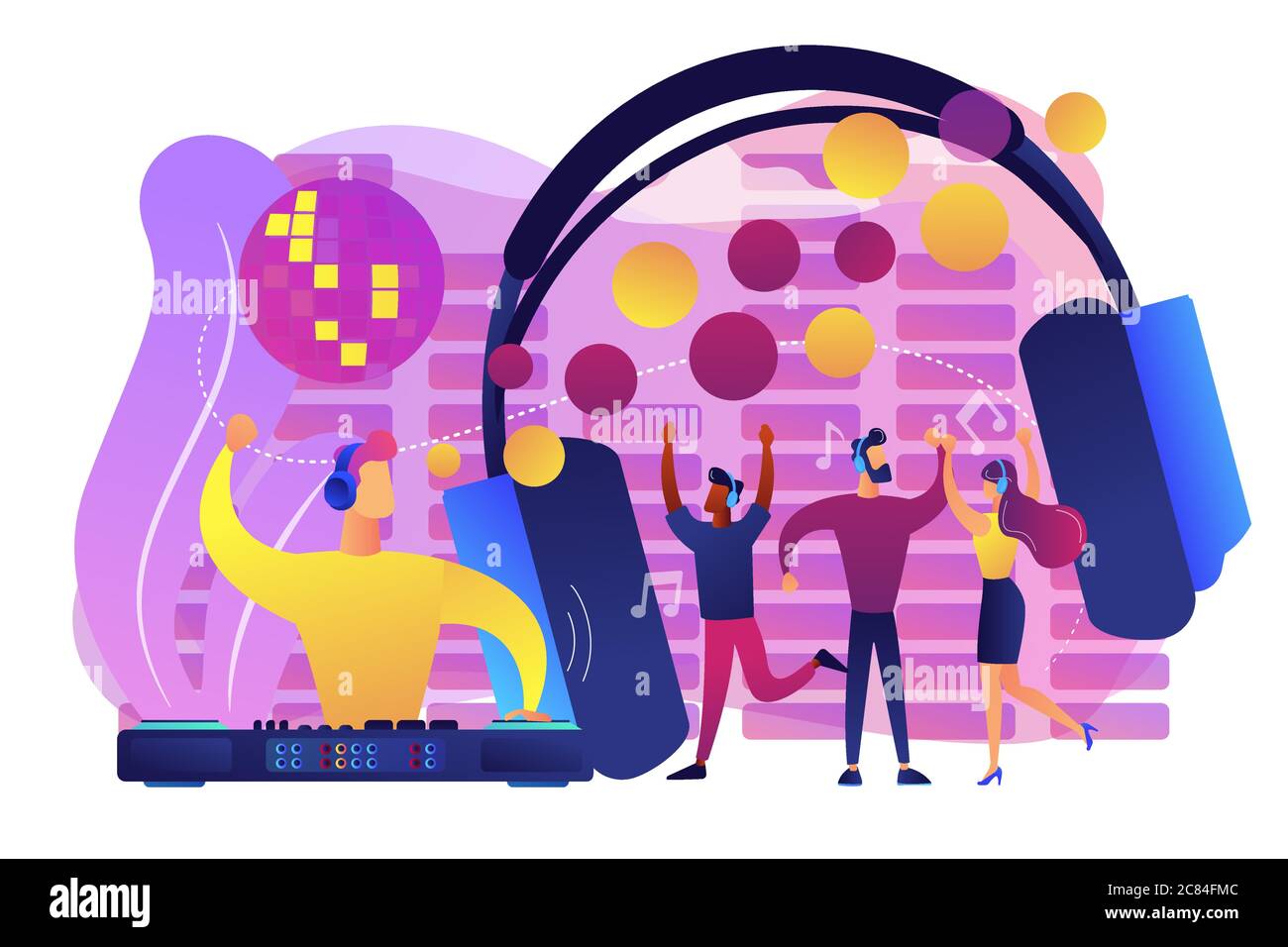 Silent Disco Konzept Vektor Illustration. Stock Vektor