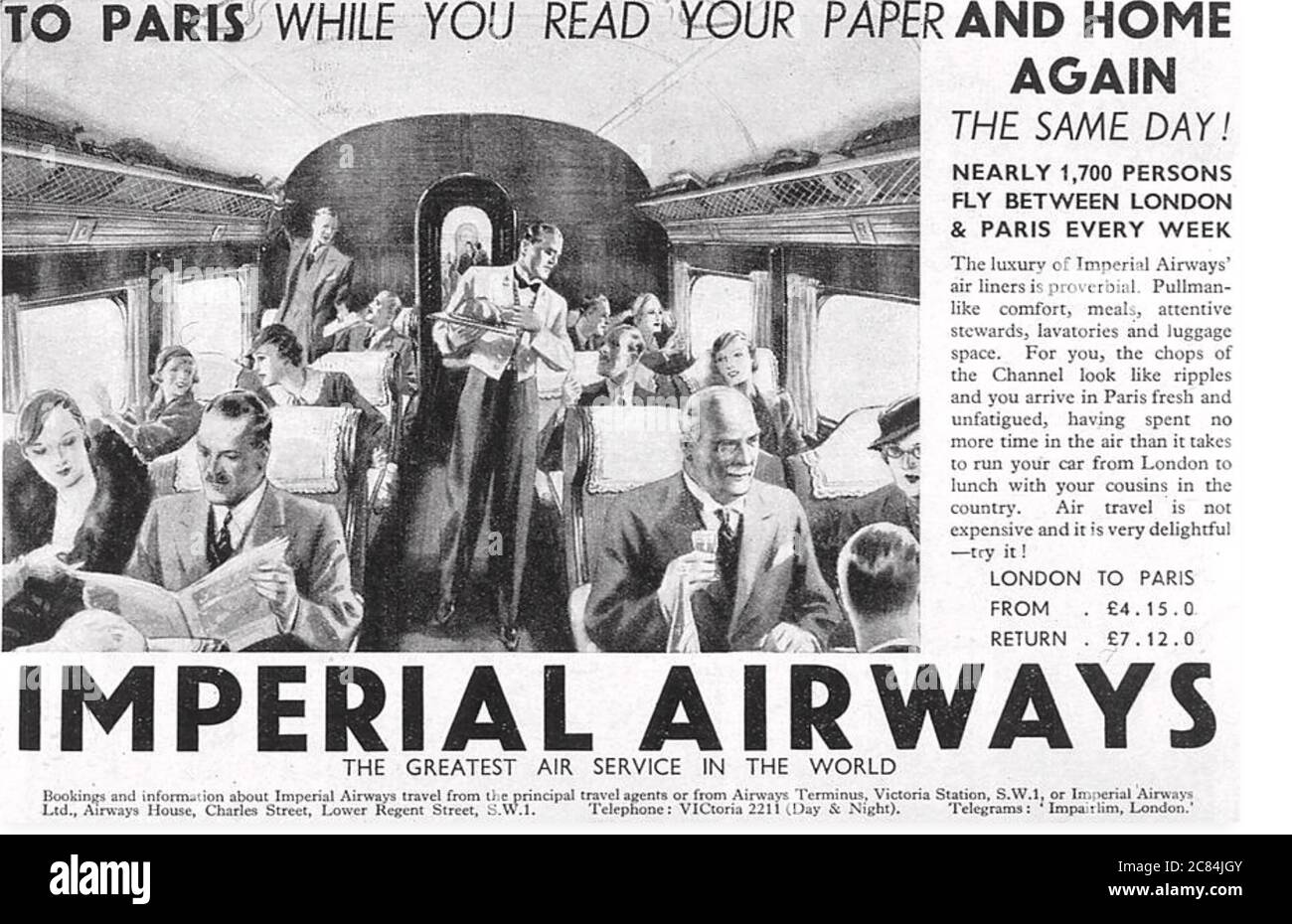 ANZEIGE VON IMPERIAL AIRWAYS 1934 Stockfoto