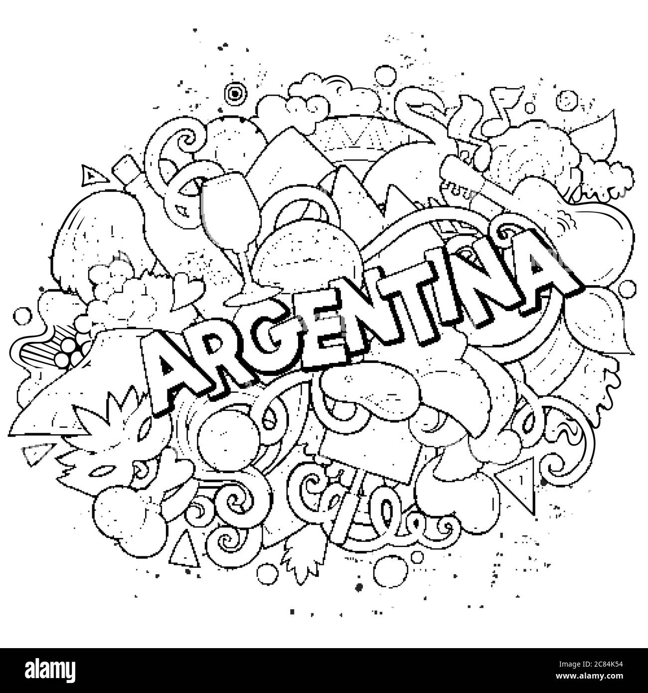 Argentinien handgezeichnete Cartoon-Kritzeleien Illustration. Witziges Design. Stock Vektor