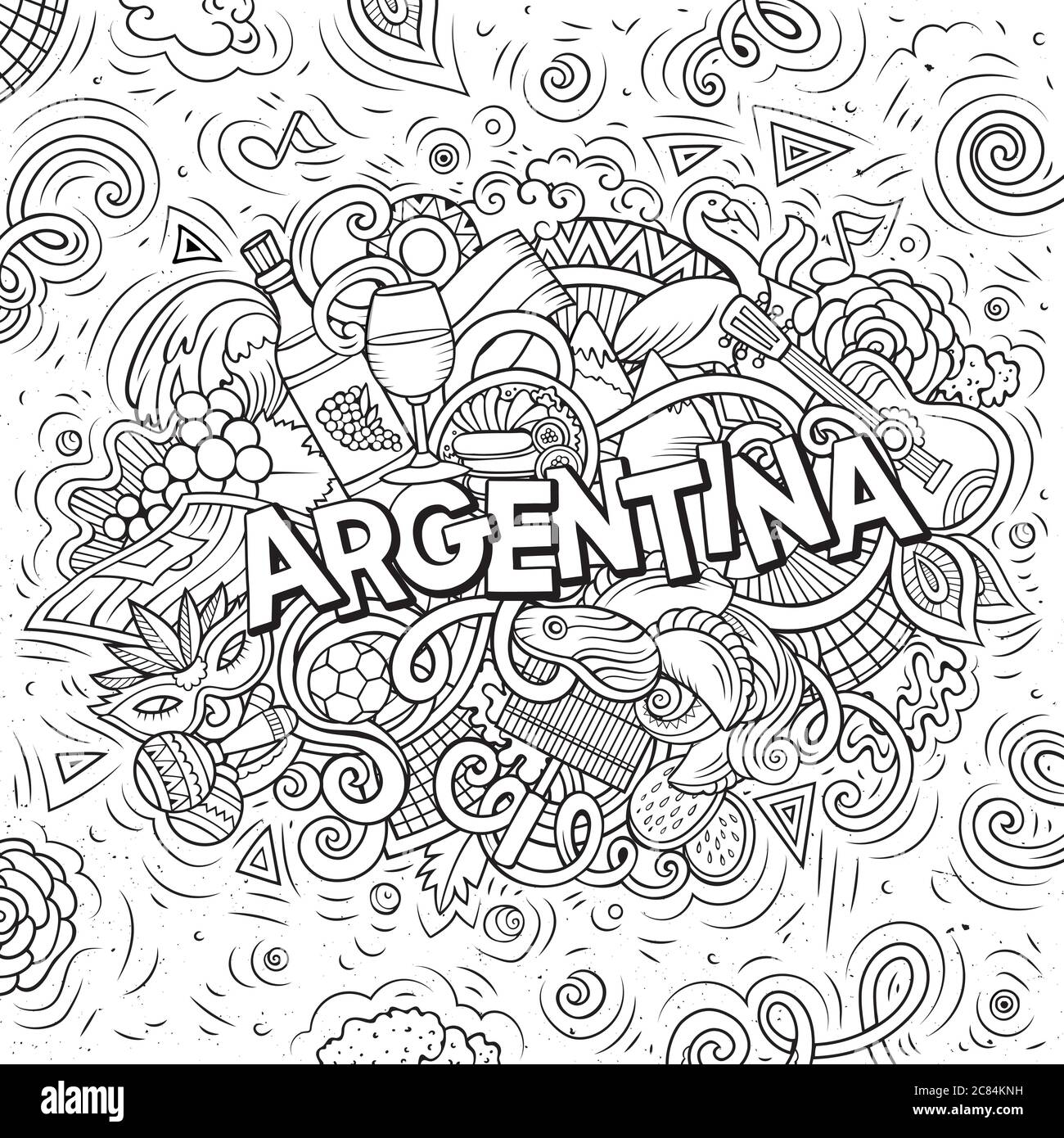 Argentinien handgezeichnete Cartoon-Kritzeleien Illustration. Witziges Design. Stock Vektor