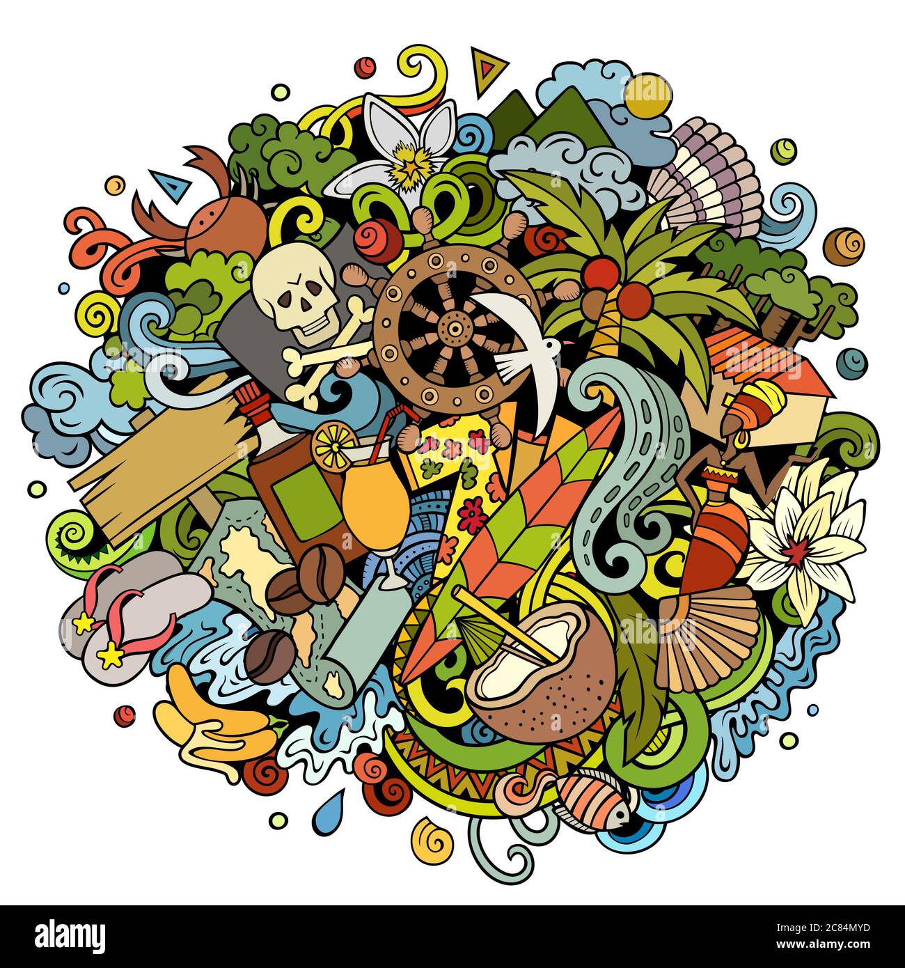 Haiti handgezeichnete Cartoon-Kritzeleien Illustration. Witziges Design. Stock Vektor