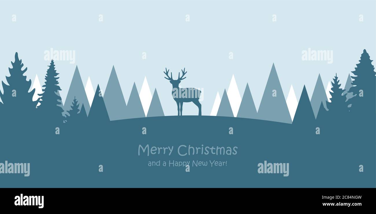 Rentiere in verschneiten Winter Wald Landschaft weihnachten Grußkarte Vektor Illustration EPS10 Stock Vektor