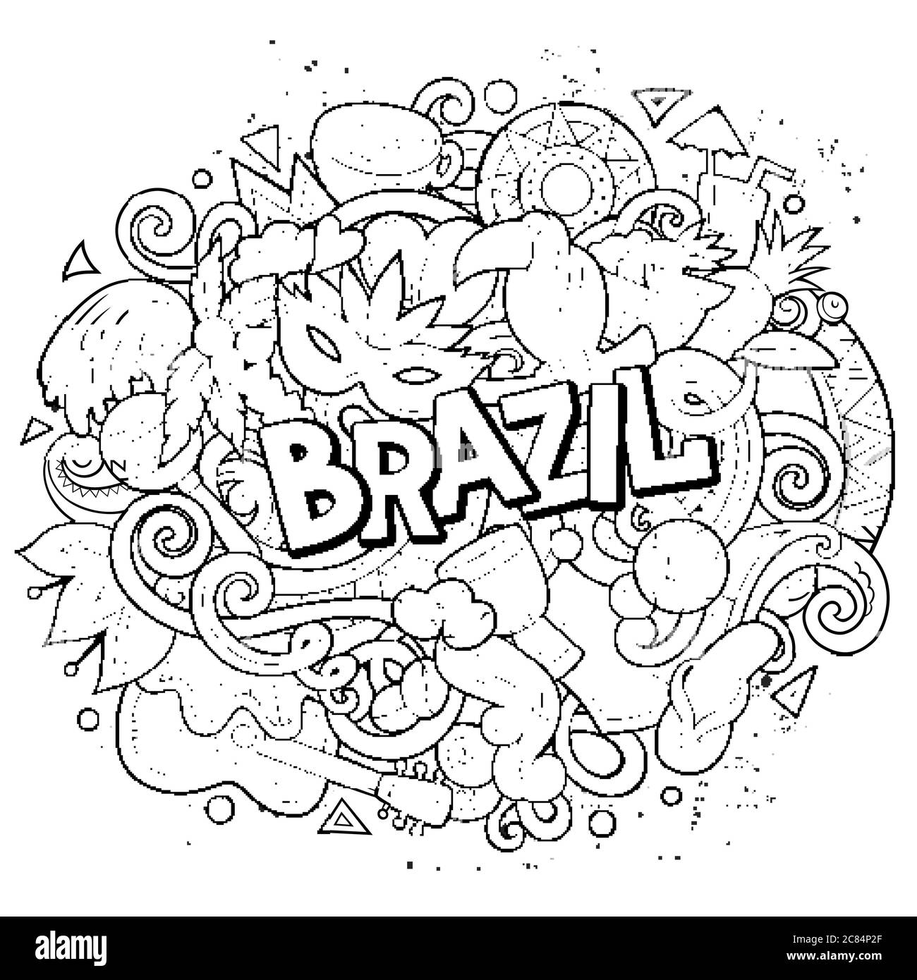 Brasilien handgezeichnete Cartoon-Kritzeleien Illustration. Witziges Design. Stock Vektor