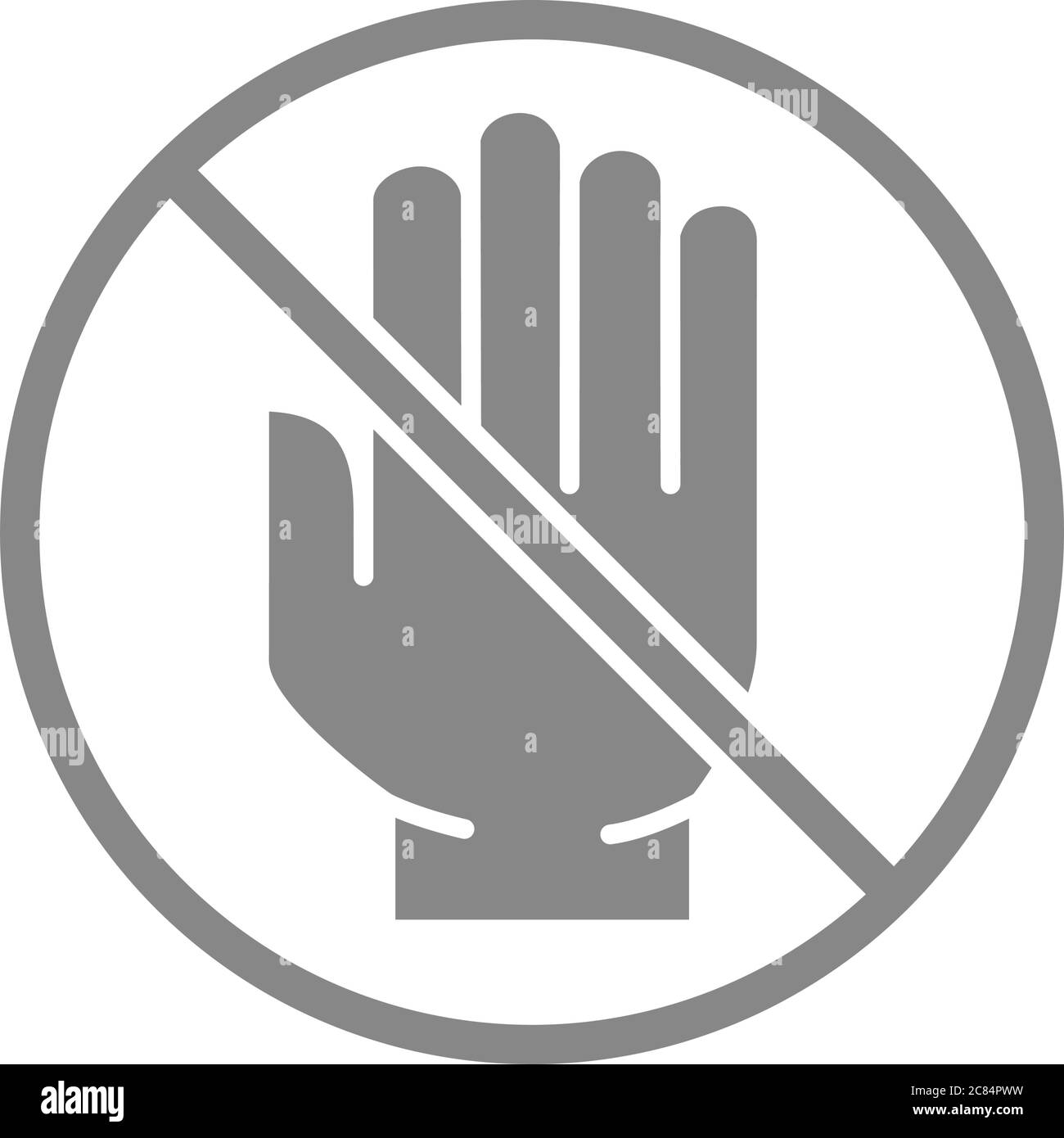 Menschliche Hand mit Verbotszeichen graues Symbol. Keine Berührung, Hygieneschutz, Symbol für schmutzige Hände Stock Vektor