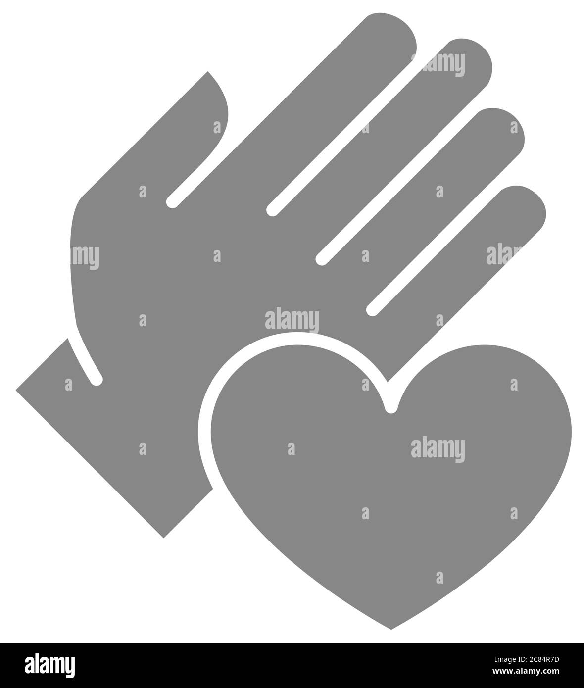 Menschliche Hand mit grauem Herzsymbol. Nächstenliebe, Spende, wie Symbol Stock Vektor