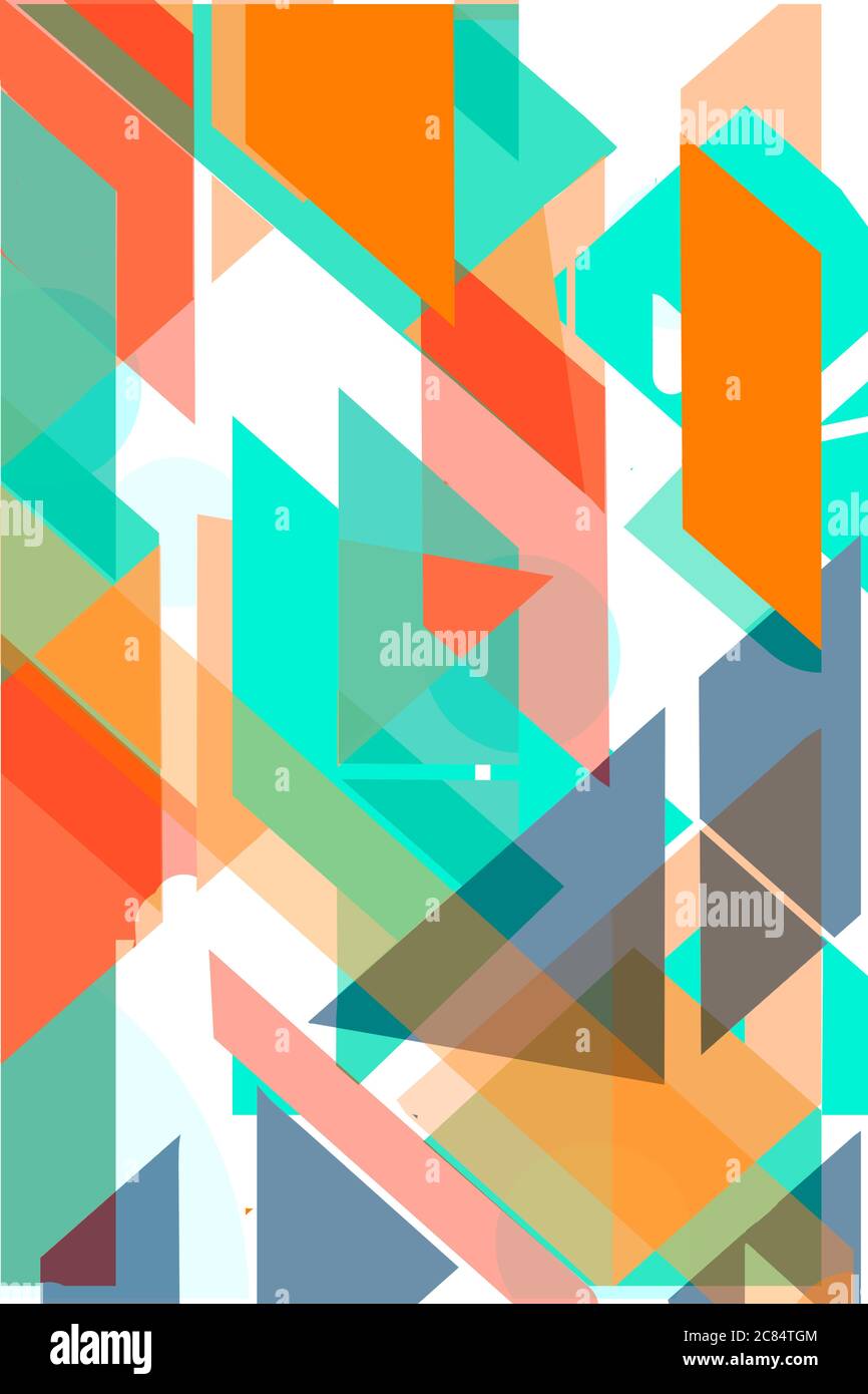 Bunte geometrische Cover Schweizer Moderne. ROrange und türkisblaue und weiße Textur. Abstrakte Muster Formen Konzept Hintergründe für Anzeigen oder Drucke, Stockfoto