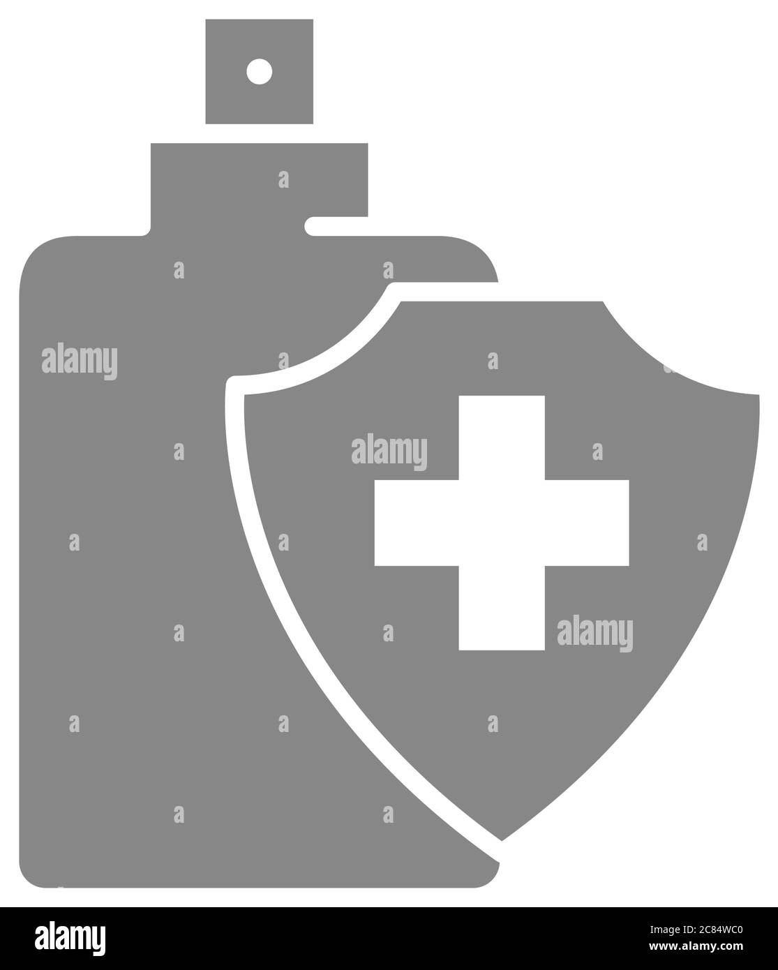 Graues Symbol für Desinfektionsmittel-Spray. Reinigungsmaterial, Desinfektionsmittel, Waschmittelsymbol Stock Vektor